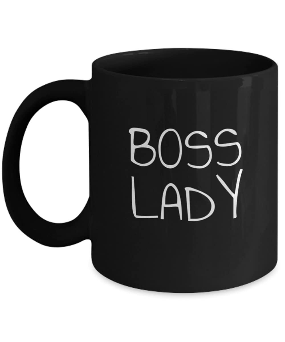 Zapbest Boss Lady Coffee Mug - 11oz Black Porcelain Funny Quote Mug for Women, Coworker Gift, Office Humor - Perfect for Bosses, Employees & Workplace Motivation