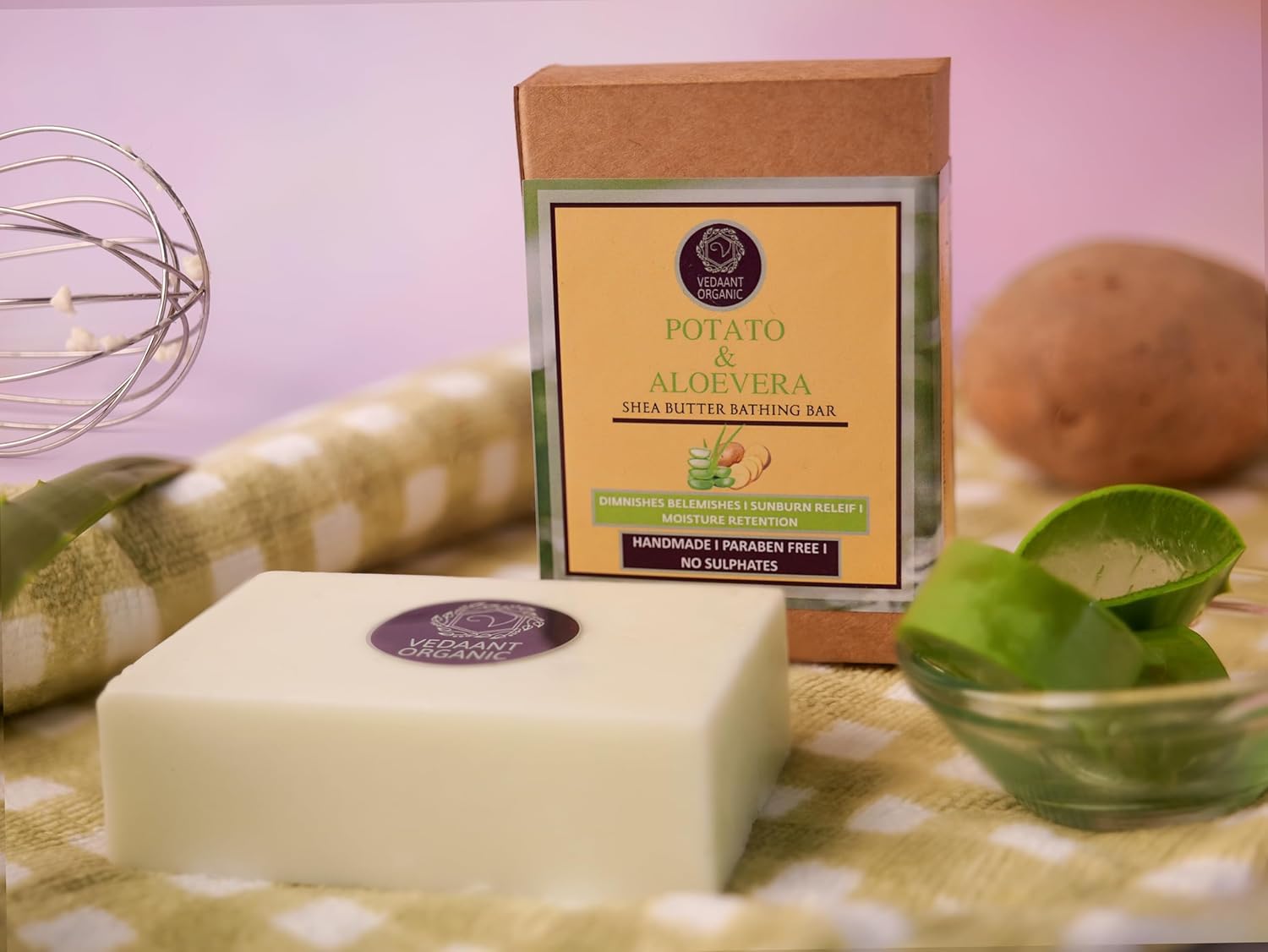 Natural Potato & Aloe Vera Bathing Bar Soap - Chemical-Free, 125g | Gentle Cleansing for Sensitive Skin, Moisturizing Body Wash for Dry Skin, Eco-Friendly Handmade Soap for Daily Use