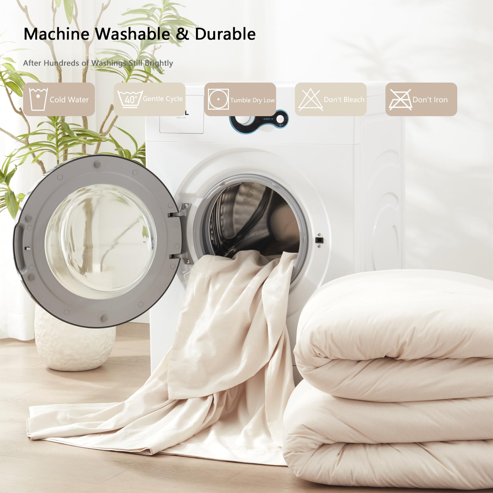 UNILIBRA 7-Piece Queen Comforter Set - All Seasons Soft Beige Bedding | Cationic Dyeing Comforter, Flat Sheet, Fitted Sheet, Pillowcases & Shams | Perfect for Master Bedroom, Guest Room & Vacation Homes