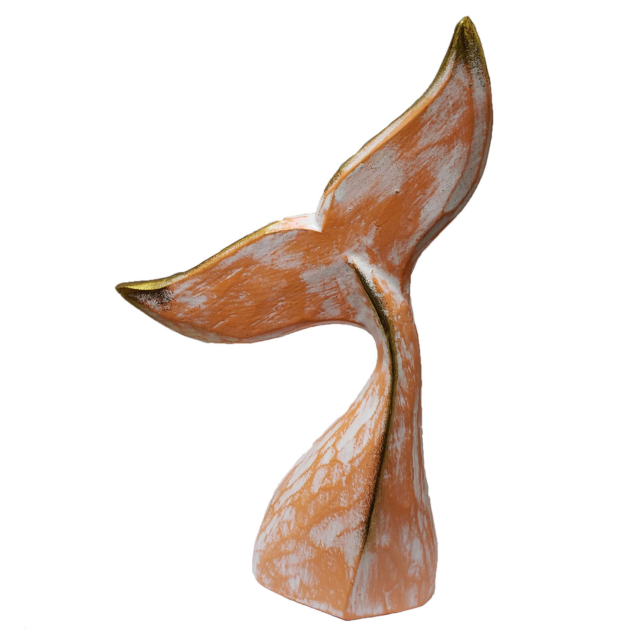 Hand Carved & Painted 16 Inch Orange Whale Tail Wall Decor - Coastal Beach House Decor, Nautical Theme Room, Ocean Themed Gift for Home & Office