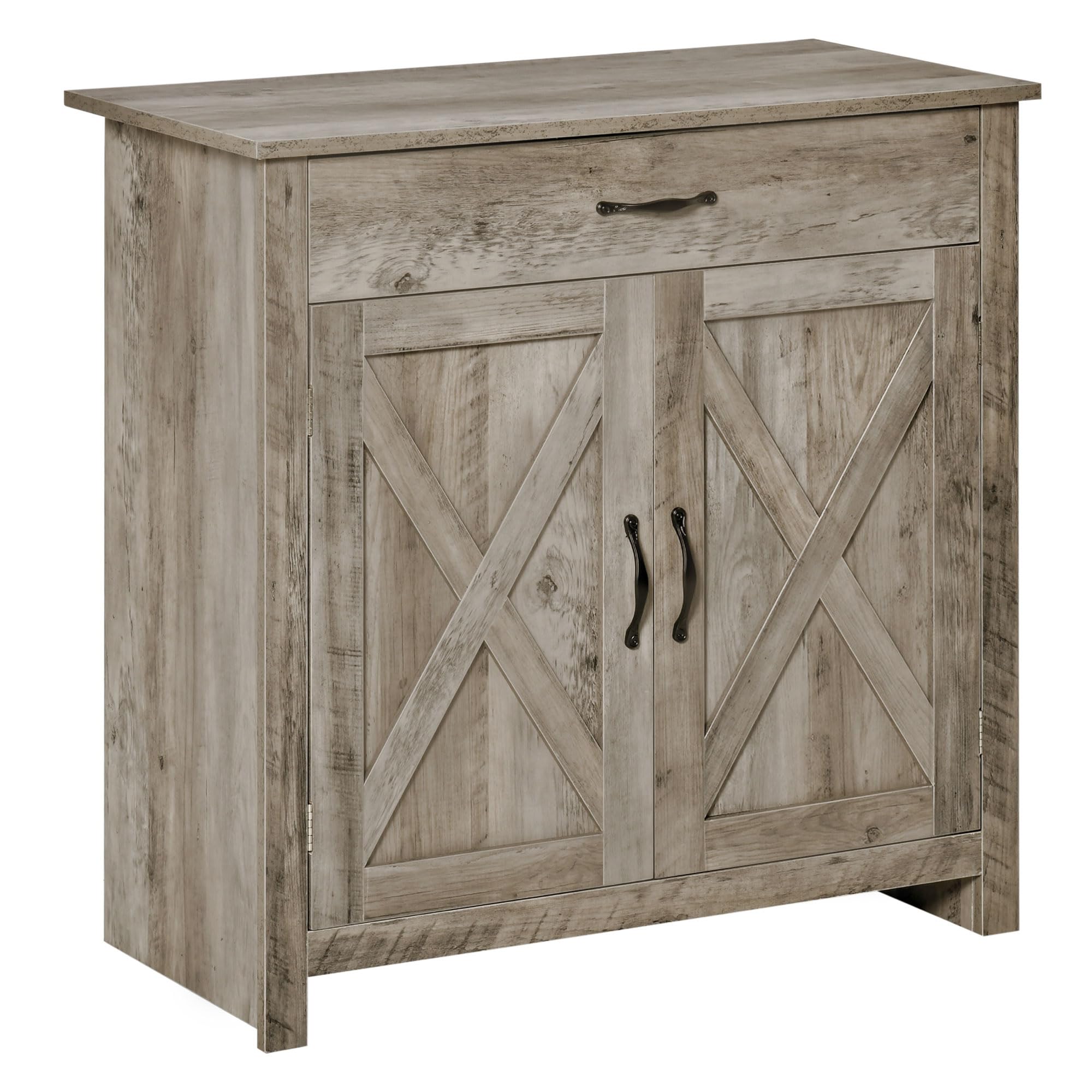 HOMCOM Farmhouse Sideboard Buffet Cabinet with Barn Doors - Coffee Bar Cabinet with Drawer & Adjustable Shelf - Rustic Kitchen Storage for Living Room, Entryway, Dining Room - Perfect for Entertaining & Home Organization (Gray)