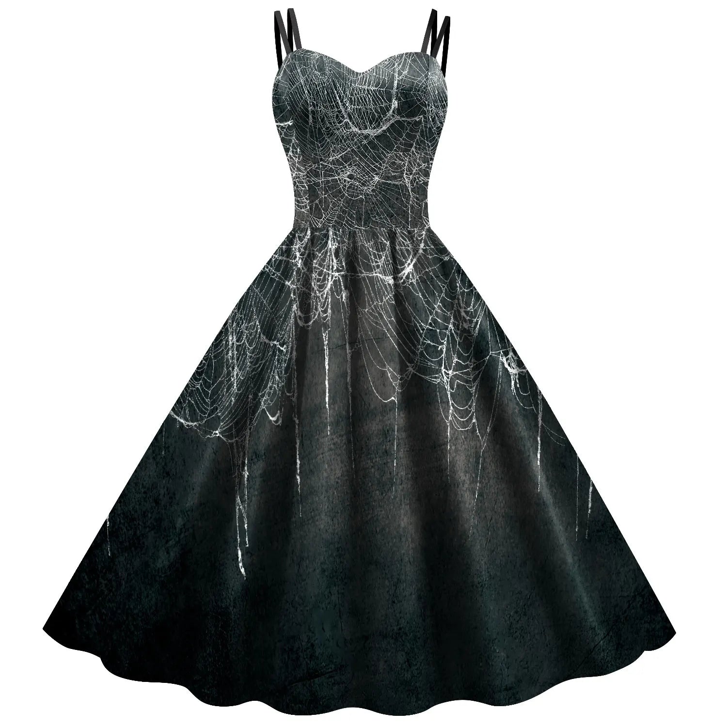 Gothic Skeleton Halloween Dress for Women - Elegant Black Rockabilly Costume for Halloween Parties, Carnival, Cosplay & Horror Themed Events
