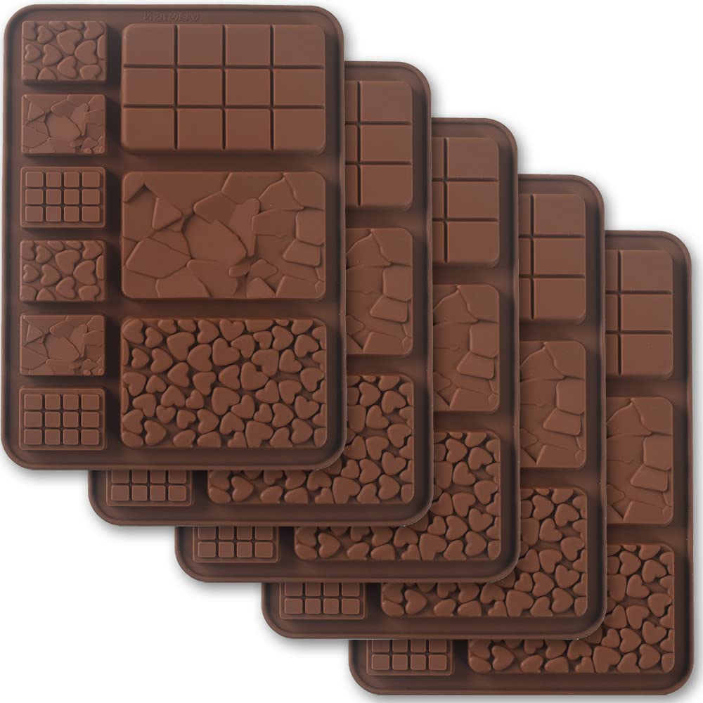 5-Pack Silicone Chocolate Molds for Homemade Chocolate Bars, Protein & Energy Bars - Break Apart Design for Easy Release | Perfect for Baking, Candy Making, DIY Gifts & Party Treats