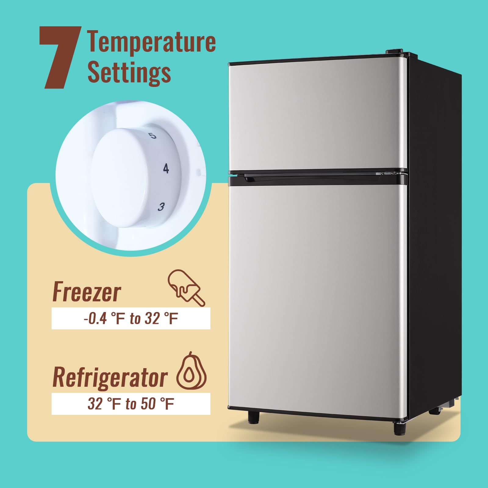 WANAI 3.5 Cu.Ft Mini Fridge with Freezer - Top Freezer Double Door Compact Refrigerator for Bedroom, Dorm, Office - Energy Efficient & Quiet Cooling - Perfect for Small Spaces, Snacks & Beverages (Silver)