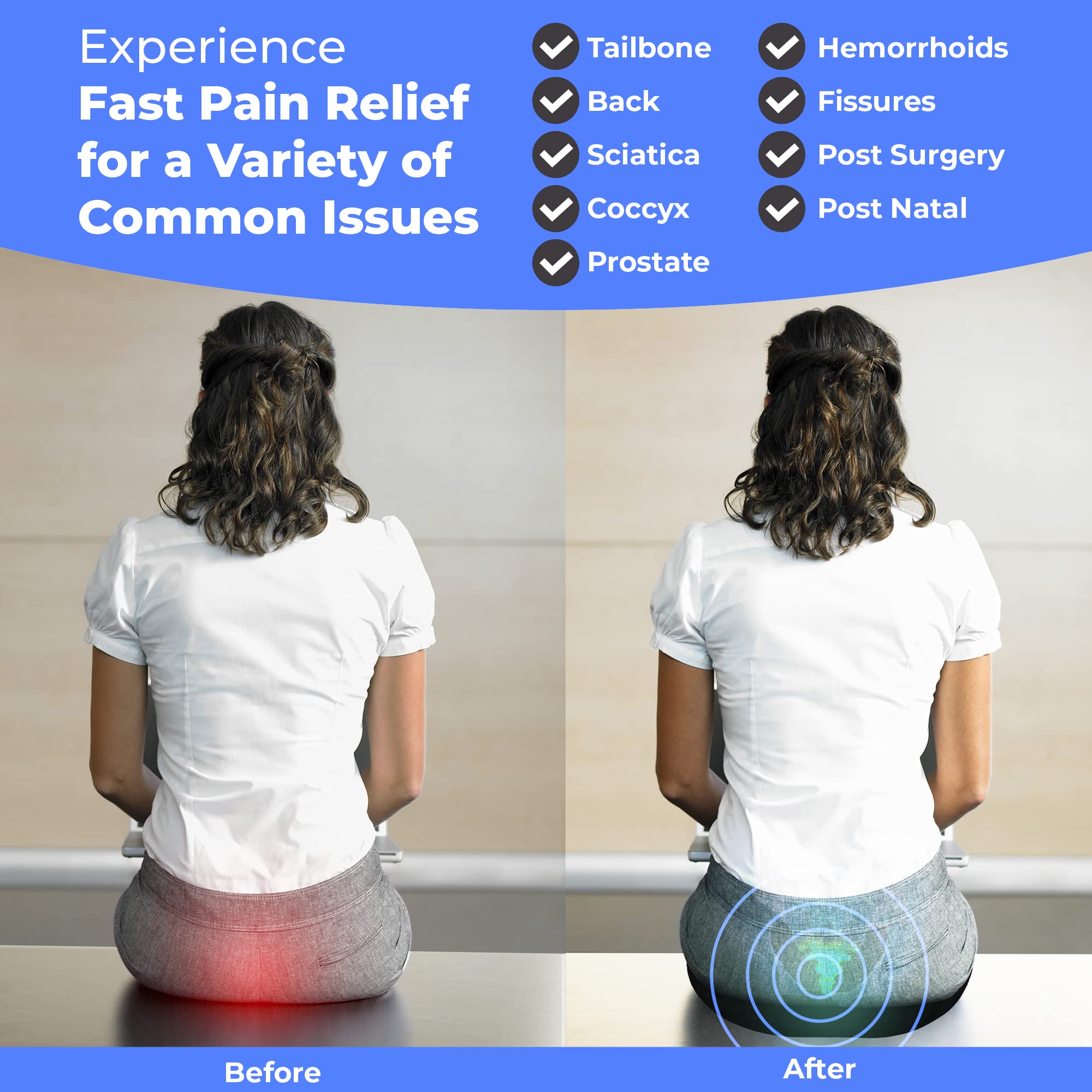 Donut Pillow for Tailbone Pain Relief - Hemorrhoid & Postpartum Cushion for Men & Women - Orthopedic Seat Cushion for Office Chair, Car, Wheelchair - Supports Up to 220 LBS - Perfect for Pregnancy, Surgery & Daily Comfort