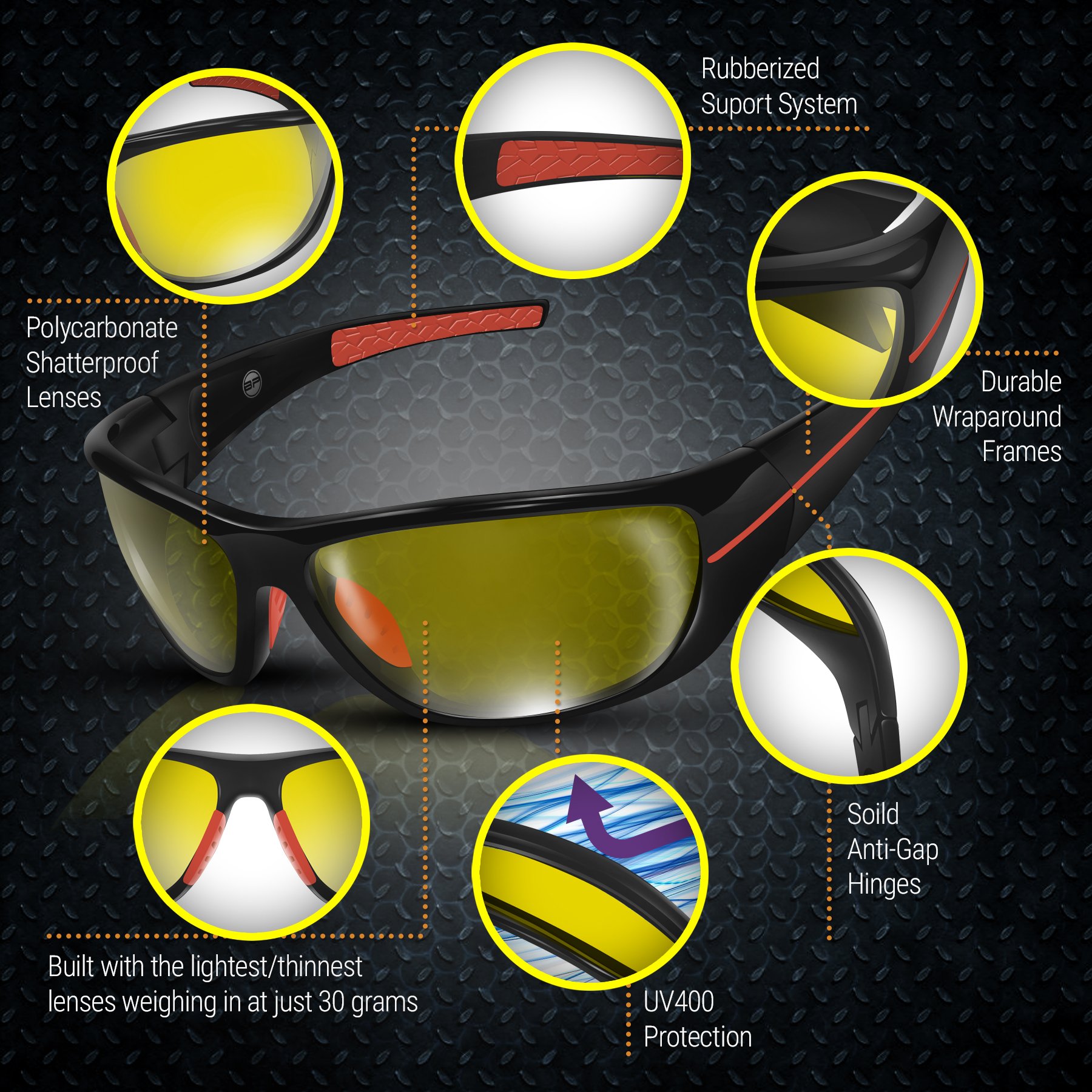 Premium Night Driving Glasses for Men & Women - Anti-Glare HD Yellow Lens for Enhanced Night Vision (Red/Yellow/Amber) - Reduce Eye Strain & Improve Visibility for Safe Night Driving