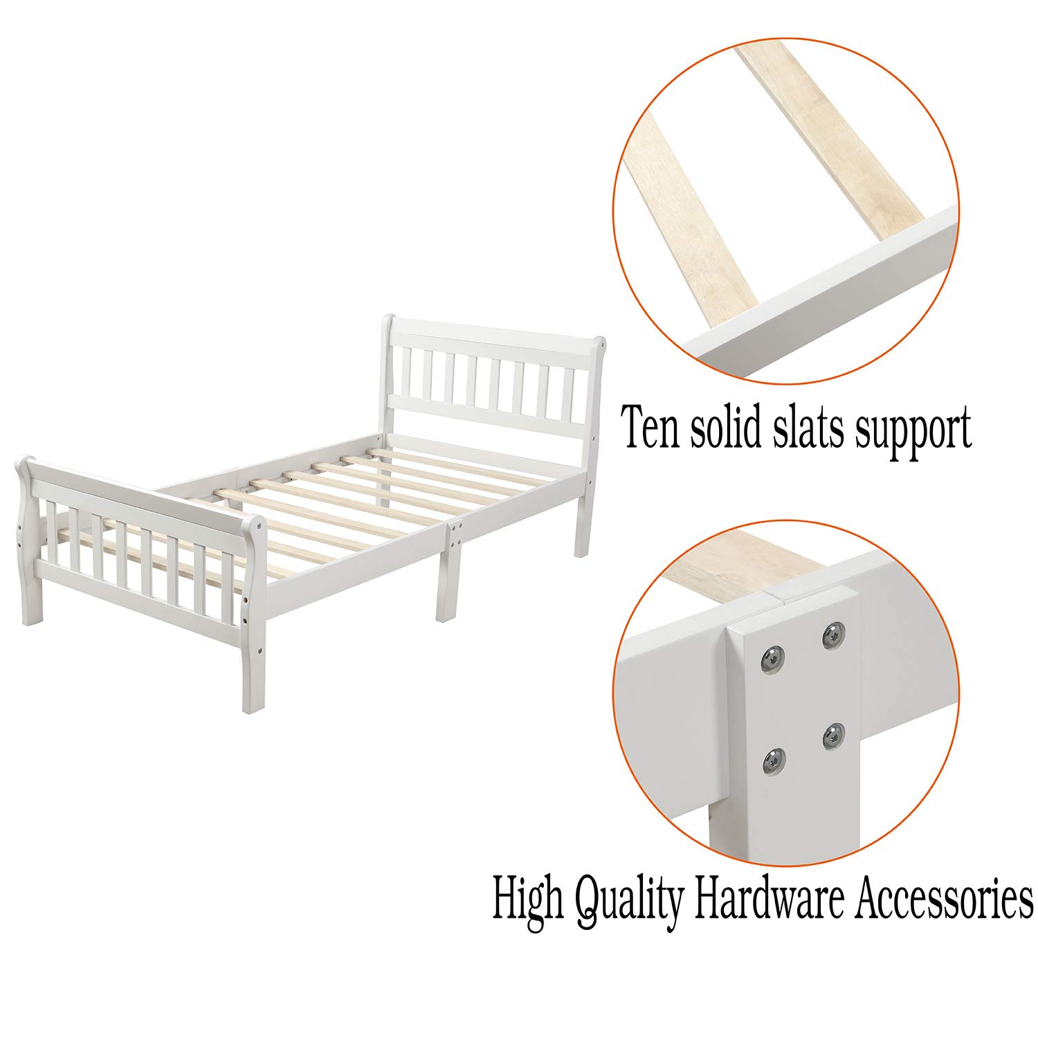 Merax Twin Size Wood Platform Bed Frame with Headboard & Footboard - Sturdy Wood Slat Support, No Box Spring Required - Perfect for Guest Rooms, Kids Bedrooms & Small Spaces (White)