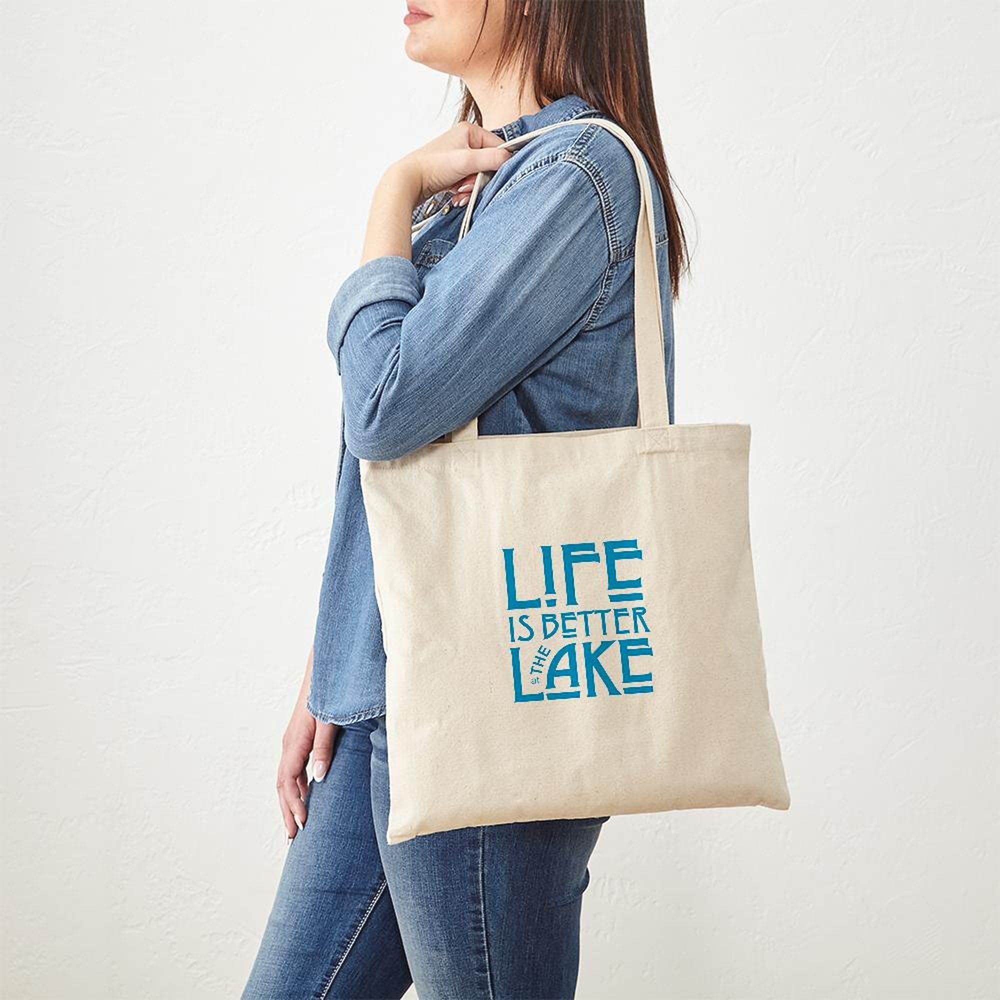 Life Is Better At The Lake - Natural Canvas Tote Bag | Reusable Grocery Shopping Bag | Beach, Picnic & Farmers Market Essentials