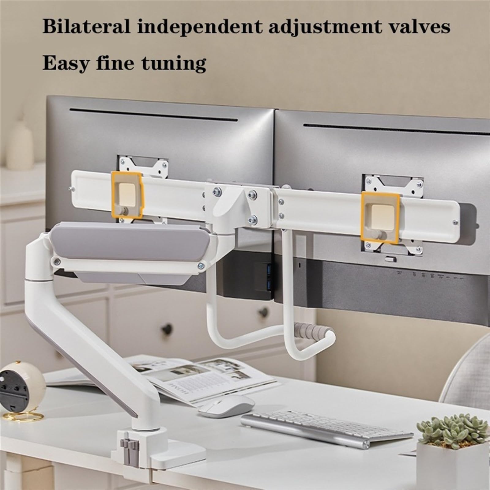 **Dual Monitor Stand for Desk - Adjustable Gas Spring Monitor Arm Holds 2 Screens up to 32 Inches, 17.6lbs - Sliding VESA Plates with Clamp & Grommet Base - Perfect for Home Office & Gaming Setup**