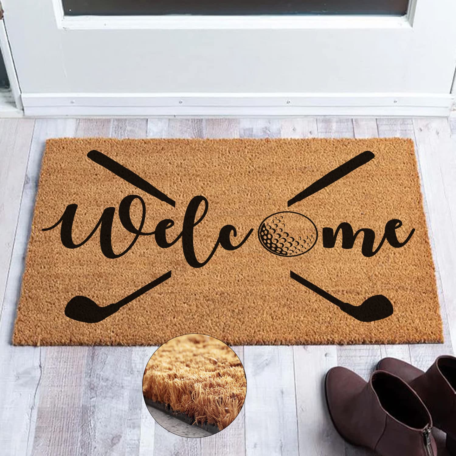 Funny Golf Welcome Doormat - Non-Slip Coconut Coir Entry Rug 23.6