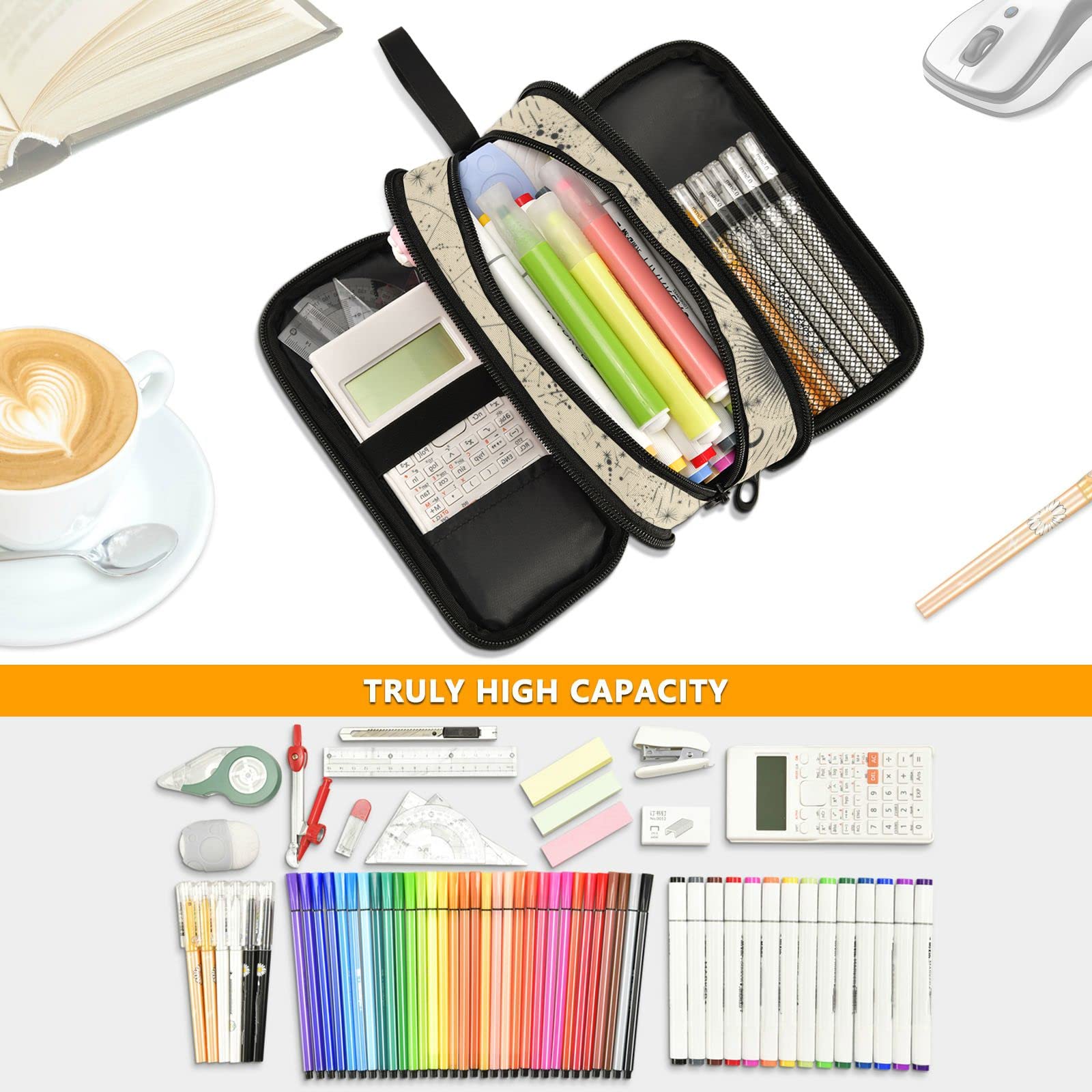 ALAZA Moon Phases Zodiac Pencil Case - Nylon Zippered Pen Pouch for School, Office & Travel - Stylish Stationery Organizer for Women & Men - Perfect for College Students, Work & Daily Use