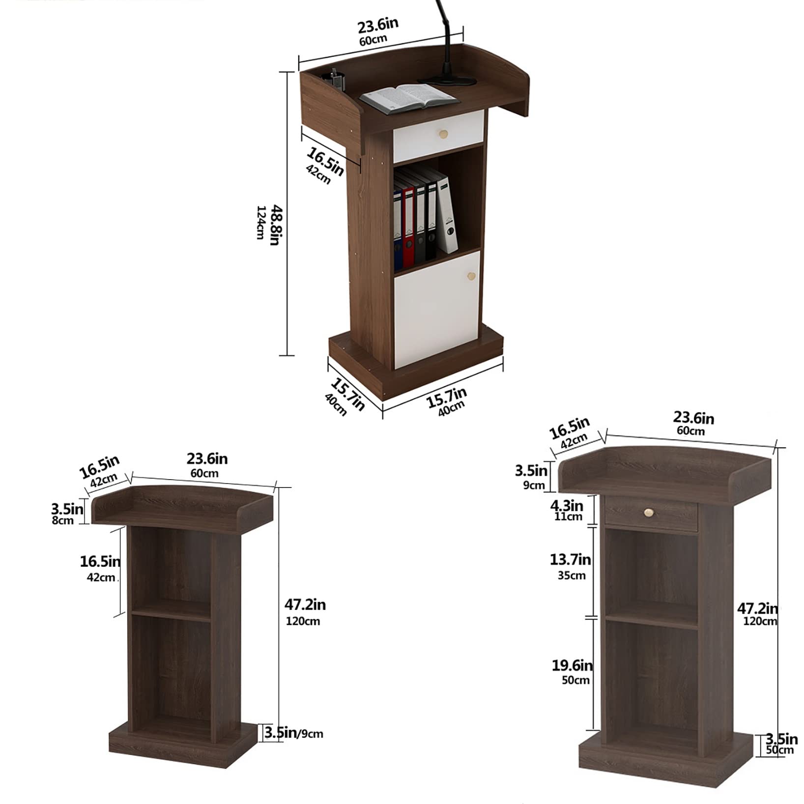 Wooden Lectern Podium Stand with Storage Shelf - Floor Standing Speaker Podium for Conference, Church, Wedding & Auditorium - Perfect for Public Speaking, Presentations & Ceremonies