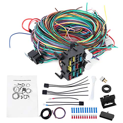 Acouto 12 Circuits Universal Wiring Harness Kit with Long Wires & Fuses - Automotive Replacement for Street Hot Rod & Custom Car Builds | Perfect for DIY Vehicle Electrical Upgrades & Restoration Projects