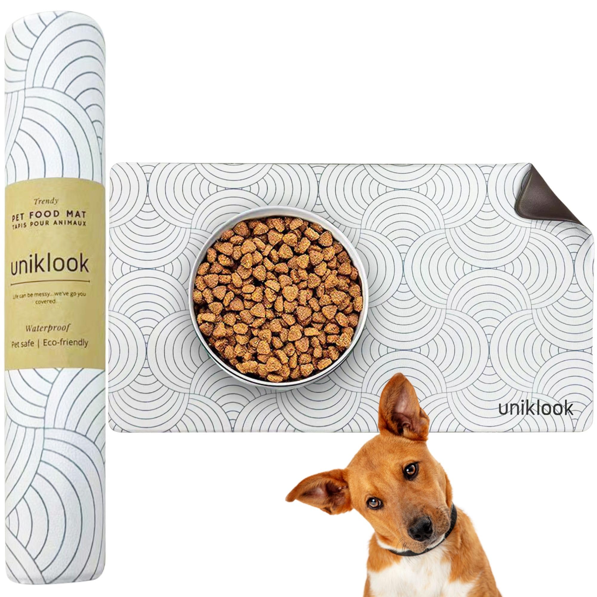 Non-Slip Waterproof Dog Food Mat - Large Pet Feeding Mat for Bowls, Food & Water - Durable Easy Clean Dog Bowl Mat for Kitchen & Floor - Perfect for Messy Eaters & Spill Protection