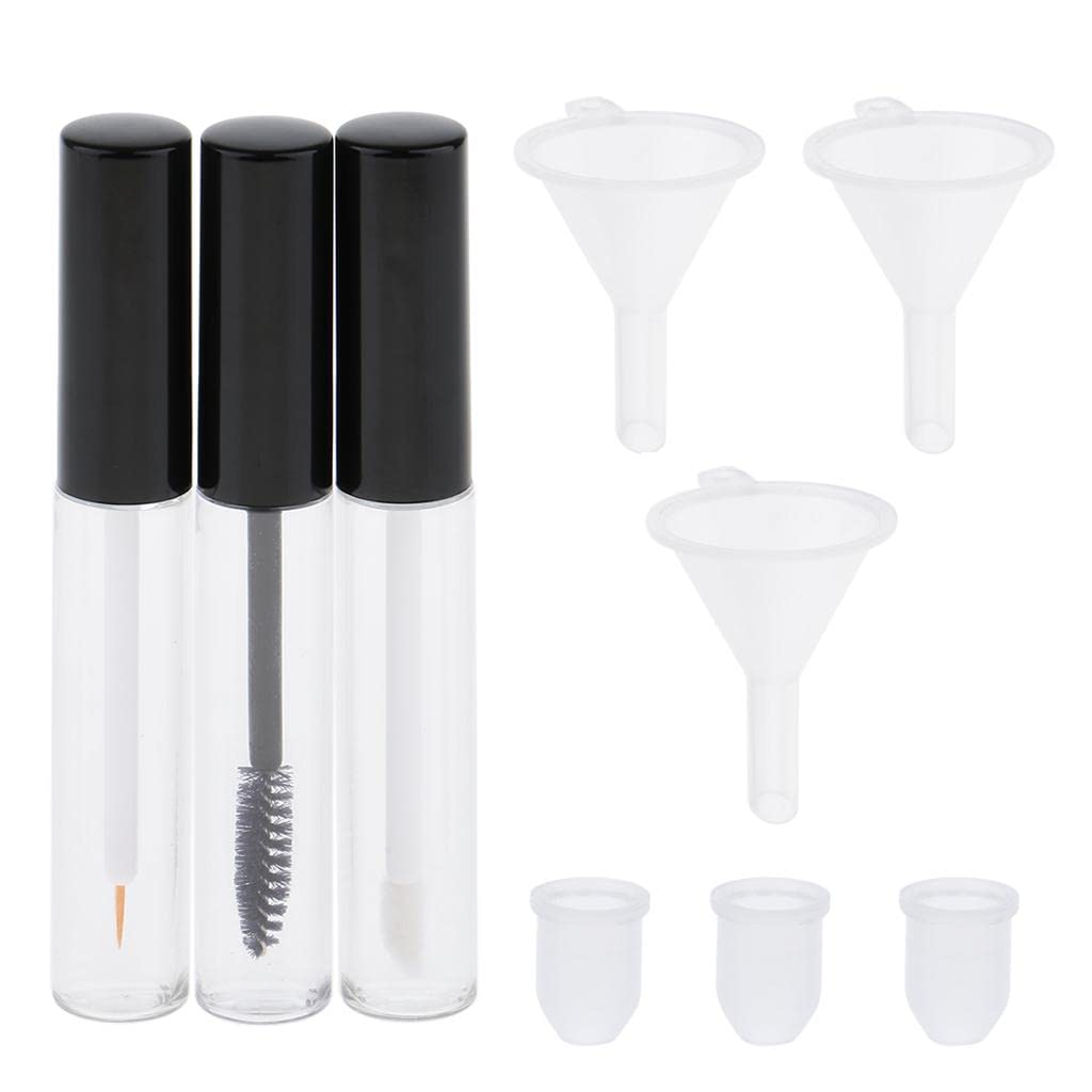 LOSA 3-Piece Eyelash Growth Serum Set with Mascara Tube, Eyeliner & Lip Gloss Vials - 10ml Funnels Included for Easy Application - Perfect for Home Beauty Care & Professional Salon Use