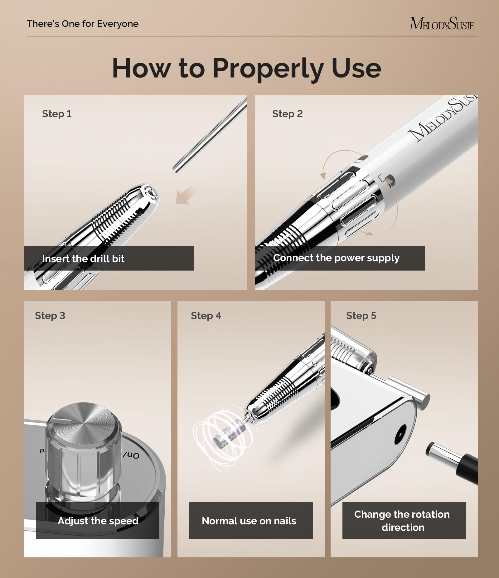 MelodySusie MM400C Professional Cordless Nail Drill - 35000 RPM Rechargeable Electric Nail File for Acrylic & Gel Nails with 8 Drill Bits | Low Noise & Heat | Portable Manicure Tool | Perfect for Salon & Home Nail Care | Sparkle Plus White