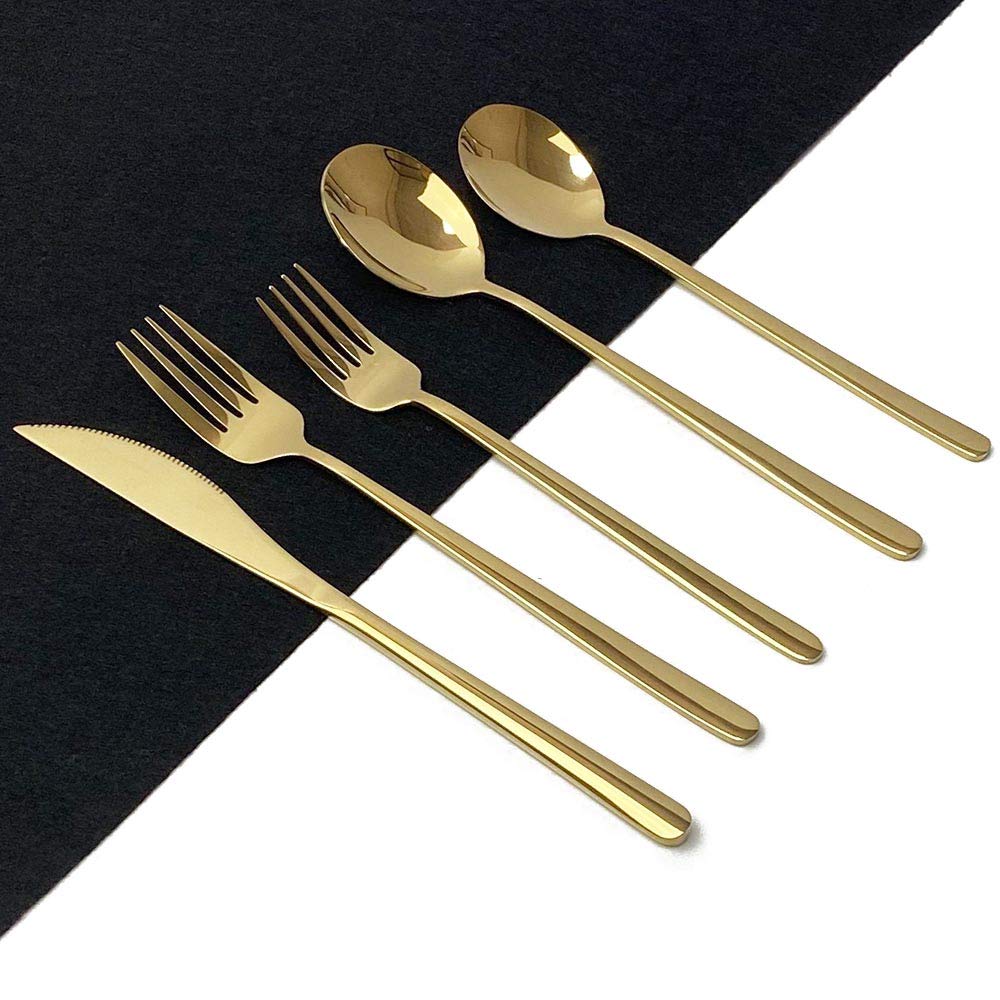 Premium 20-Piece 304 Stainless Steel Gold Flatware Set for 4 - Mirror Polished Silverware Cutlery with Forks, Spoons & Knives - Ideal for Home, Kitchen, Hotel & Restaurant Dining - Perfect for Dinner Parties, Weddings and Special Occasions