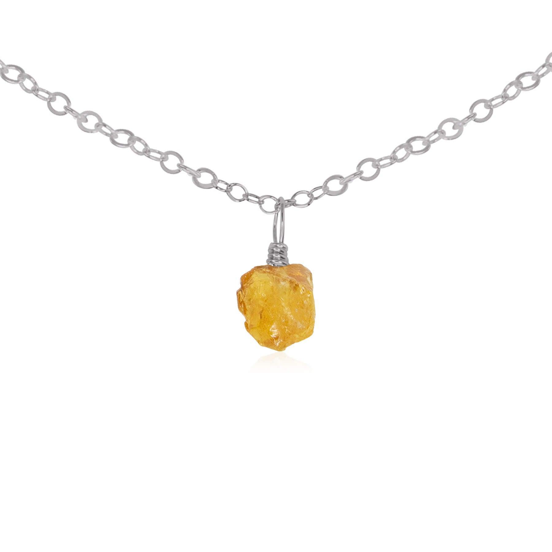 Natural Tiny Rough Citrine Gemstone Pendant Choker Necklace - Healing Crystal Jewelry for Women, Boho Style Layering Chain for Spiritual Energy & Positive Vibes