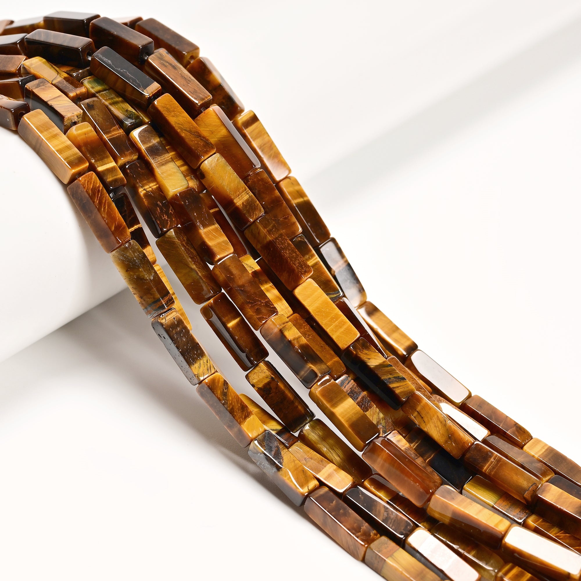 Natural Yellow Tiger Eye Rectangle Tube Beads 4x13mm - 15.5