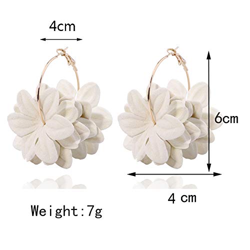 3D Fabric Flower Hoop Drop Earrings for Women - Bohemian Style Colorful Petal Big Round Circle Earrings | Perfect for Boho Fashion, Summer Outfits & Festival Accessories