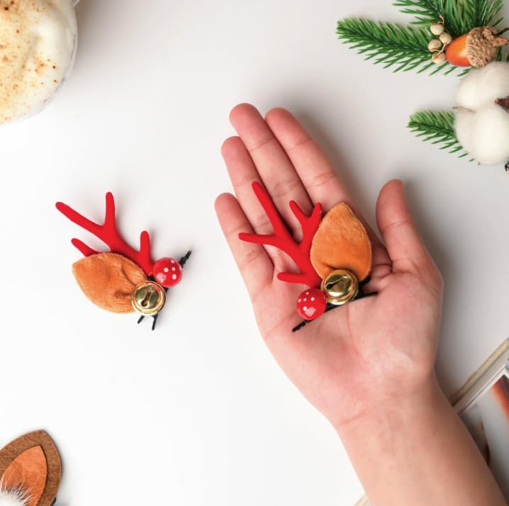 Christmas Hair Clips Set - 4 Pairs of Festive Reindeer Horn Barrettes for Women & Girls | Holiday Party Hair Accessories for Xmas, New Year & Winter Celebrations