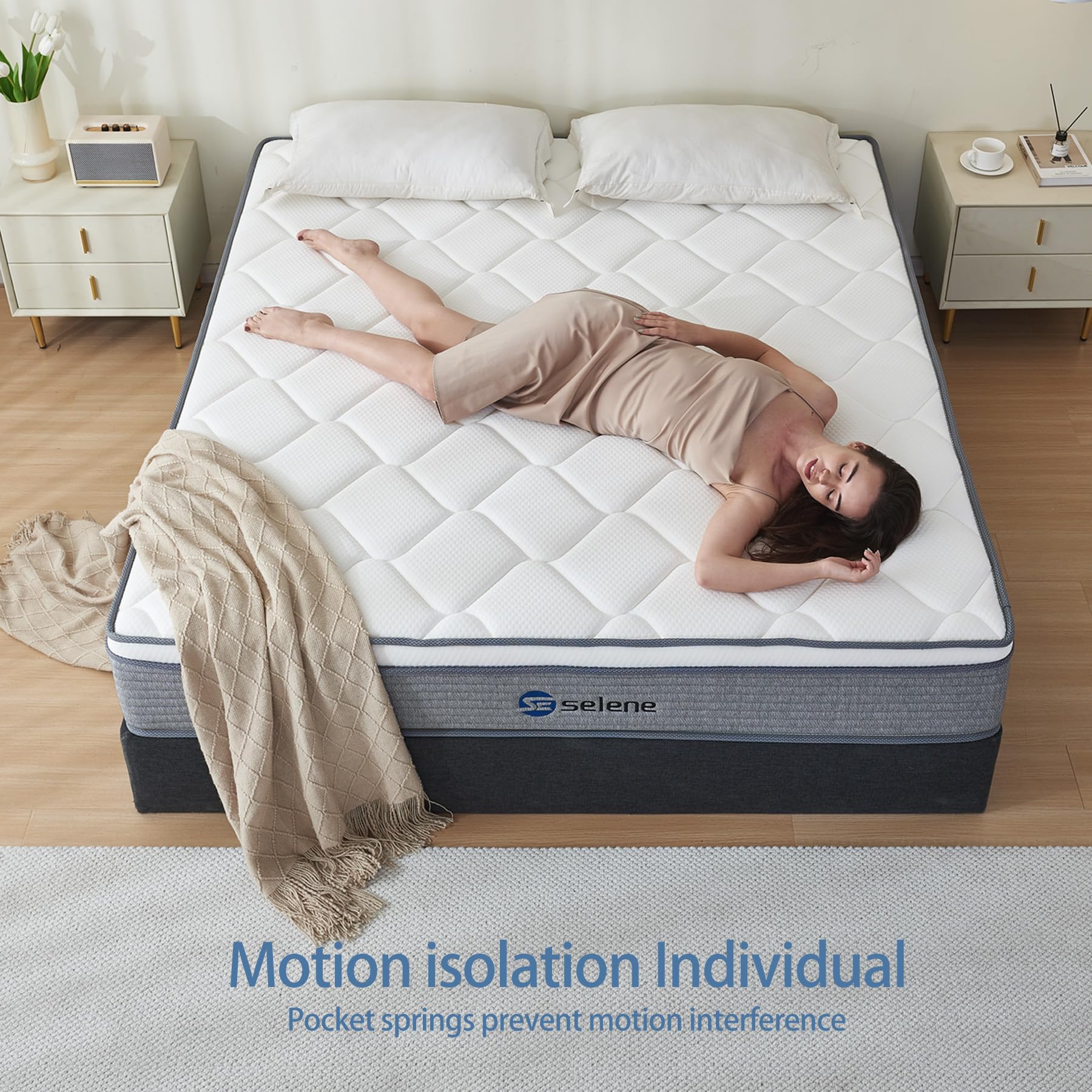 10 Inch Queen Size Mattress - Pocket Spring & Memory Foam Hybrid for Pressure Relief & Motion Isolation - Medium Firm Mattress in a Box with Edge Support - CertiPUR-US Certified (Grey) - Perfect for Back Pain Relief & Couples' Bedrooms