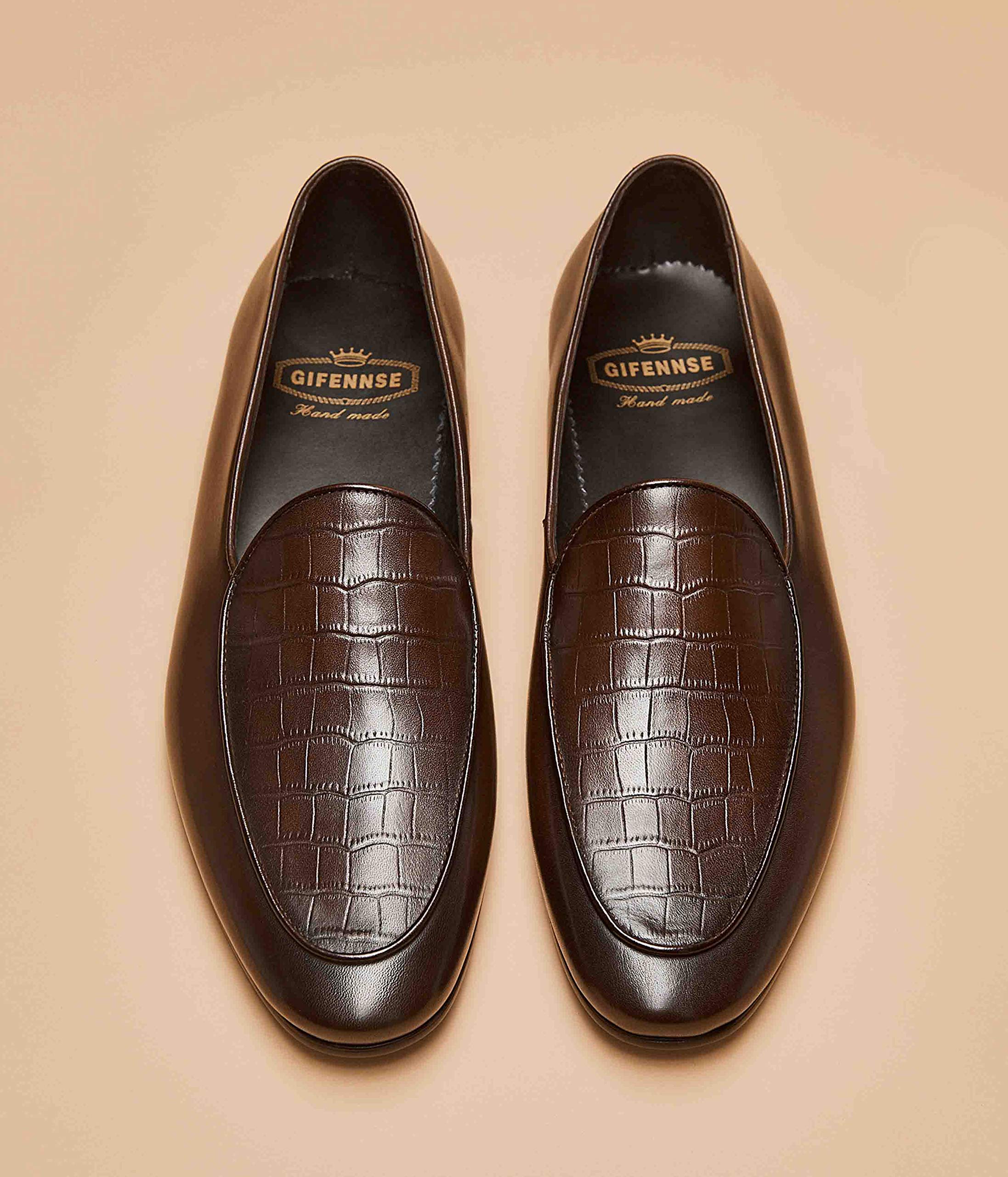 GIFENNSE Men's Slip-On Loafers - Genuine Leather Dress Shoes for Business & Formal Occasions - Comfortable Office Work Shoes for Professional Men