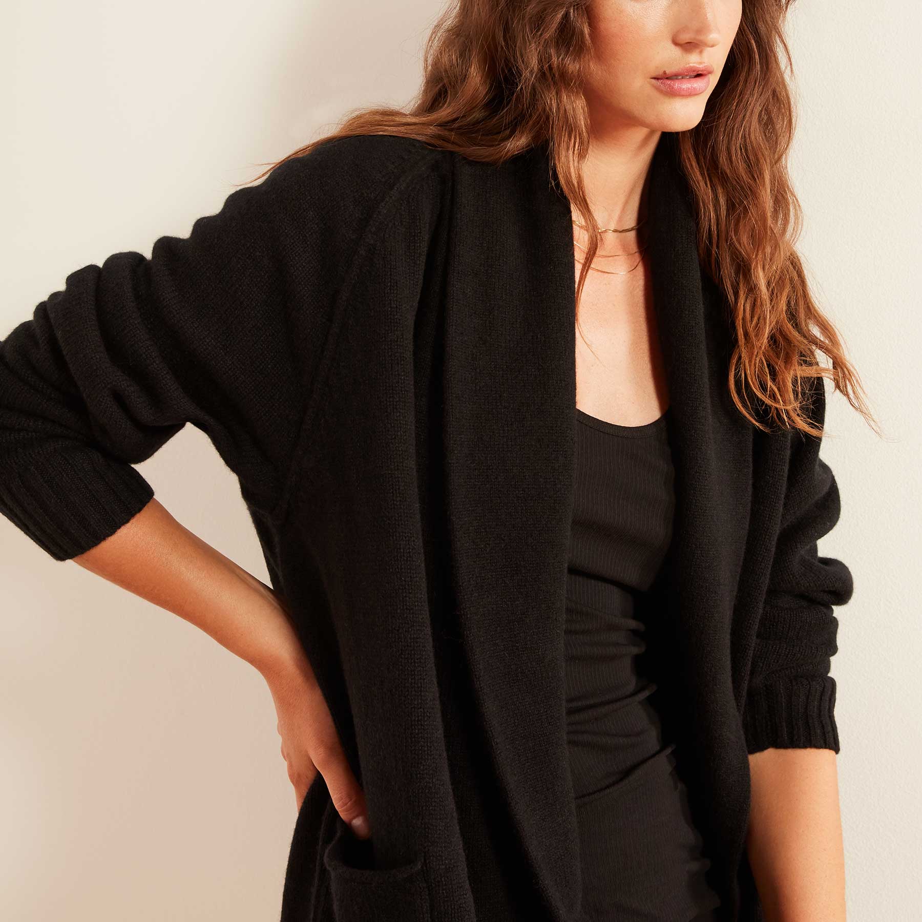 Eco-Friendly Recycled Cashmere Shawl Collar Cardigan Sweater for Women - Soft & Warm Winter Knitwear - Perfect for Office, Travel & Casual Outfits (Black)