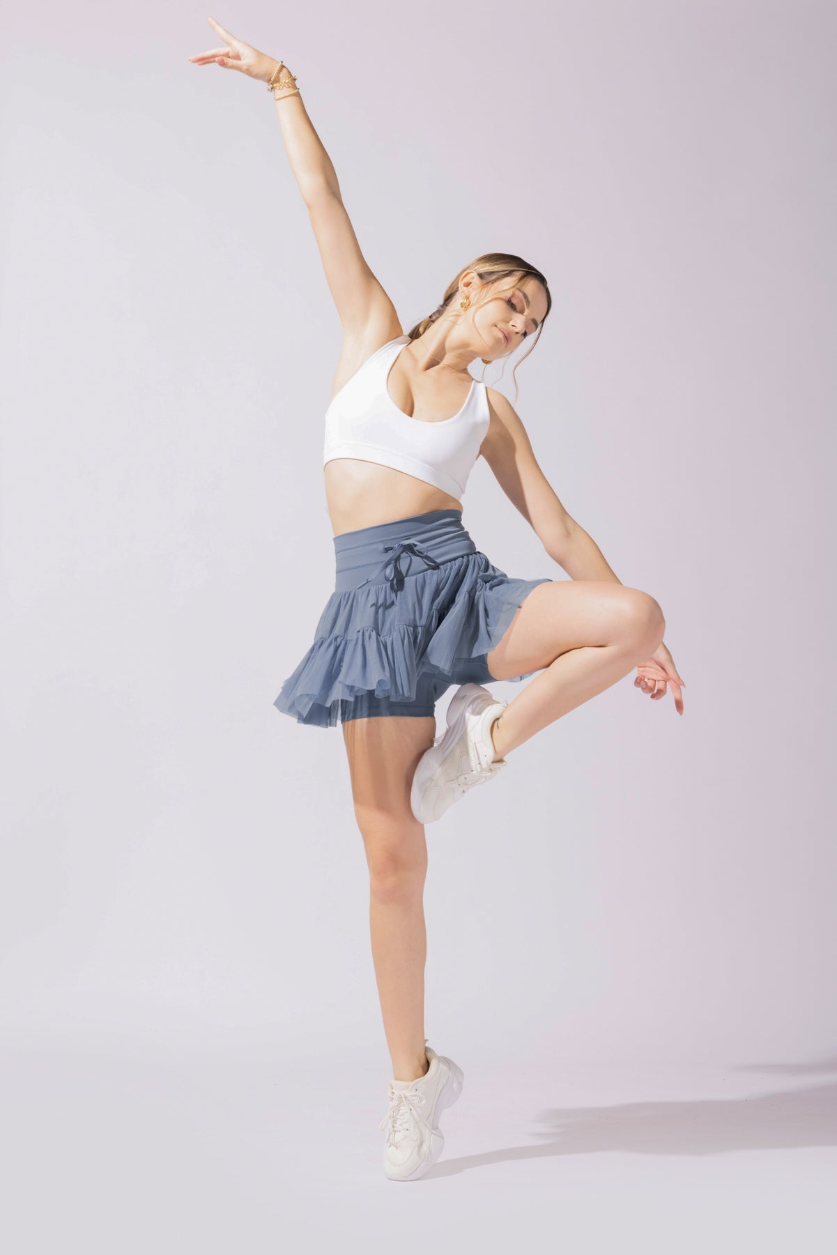 Pirouette Skort in Blue Mist - Women's Athletic Skirt with Built-in Shorts for Yoga, Tennis & Running