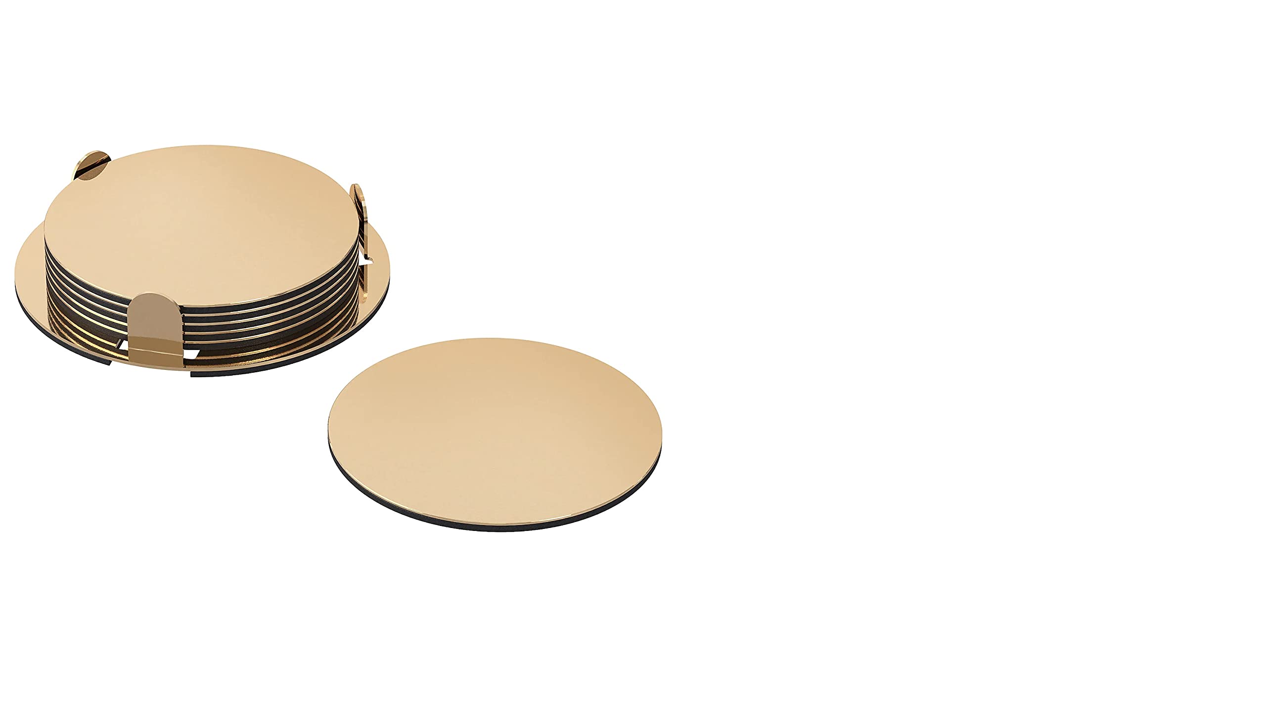 IKEA GLATTIS Brass-Colored Coasters Set with Holder - 8.5 cm (3.3