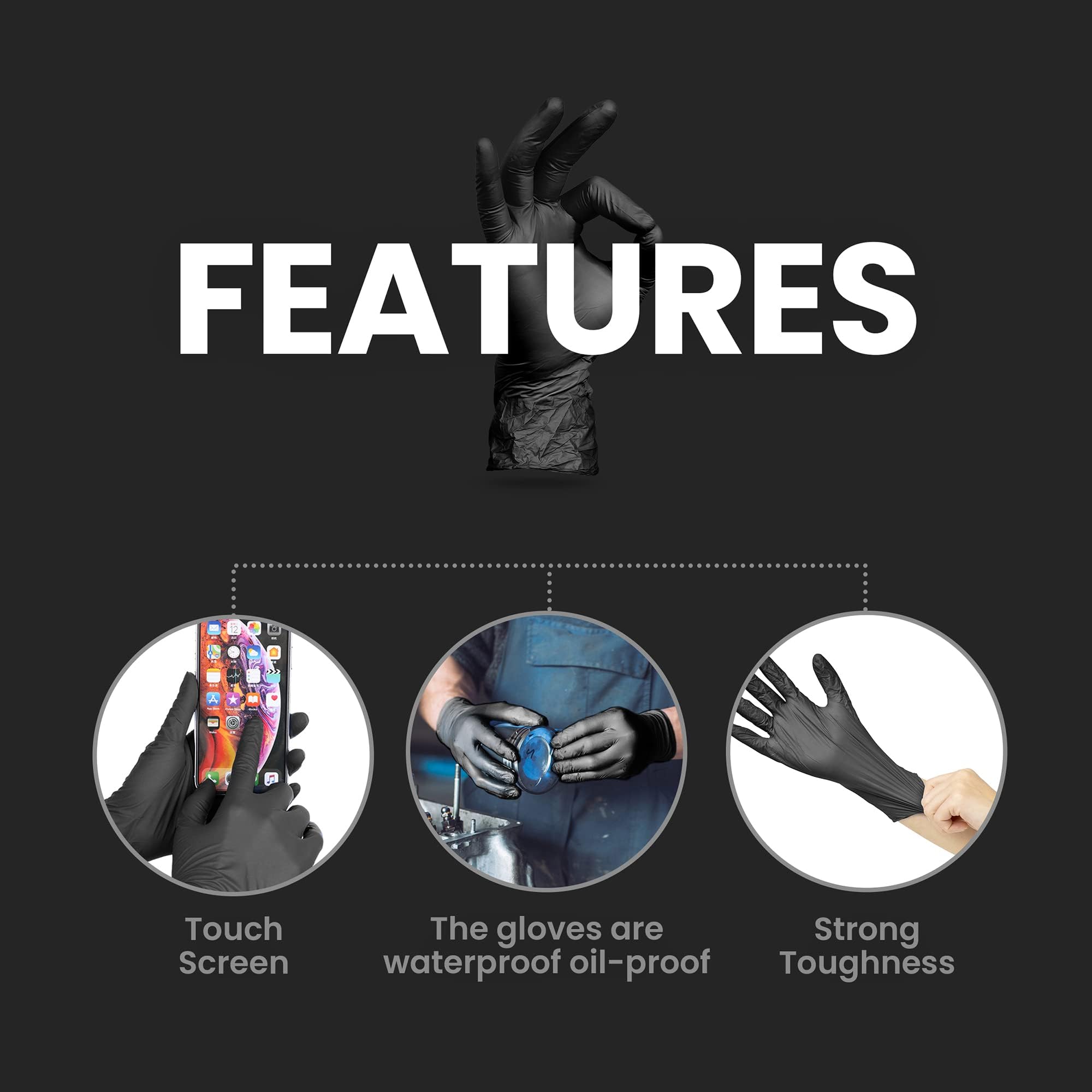 Heavy Duty Black Nitrile Gloves - 6 Mil Thick, Powder-Free, Latex-Free for Tattoo Artists, Cleaning, Cooking, Automotive & Medical Use - Ideal for Salon, Kitchen, Garage & Healthcare Professionals