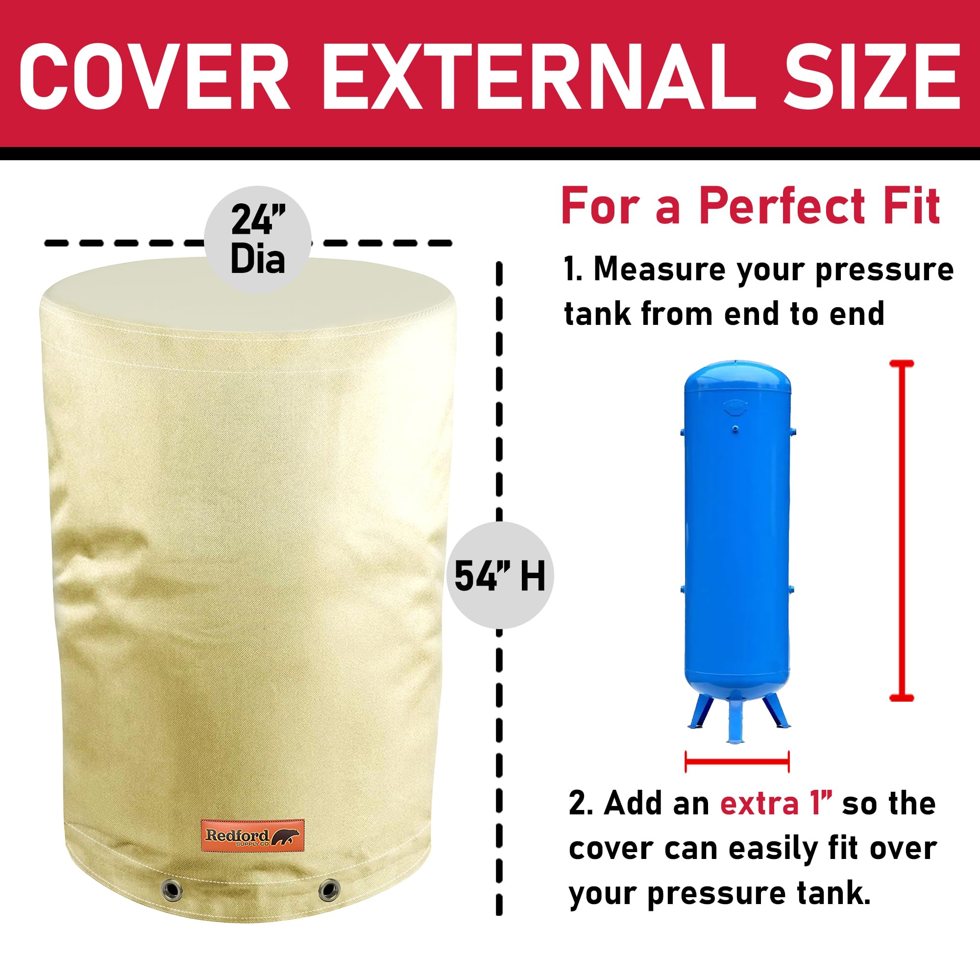 Redford Supply Co. 5°F Cold Snap Round Water Pressure Tank Cover - Weatherproof Insulated Cover for Winter Freeze Protection - 24