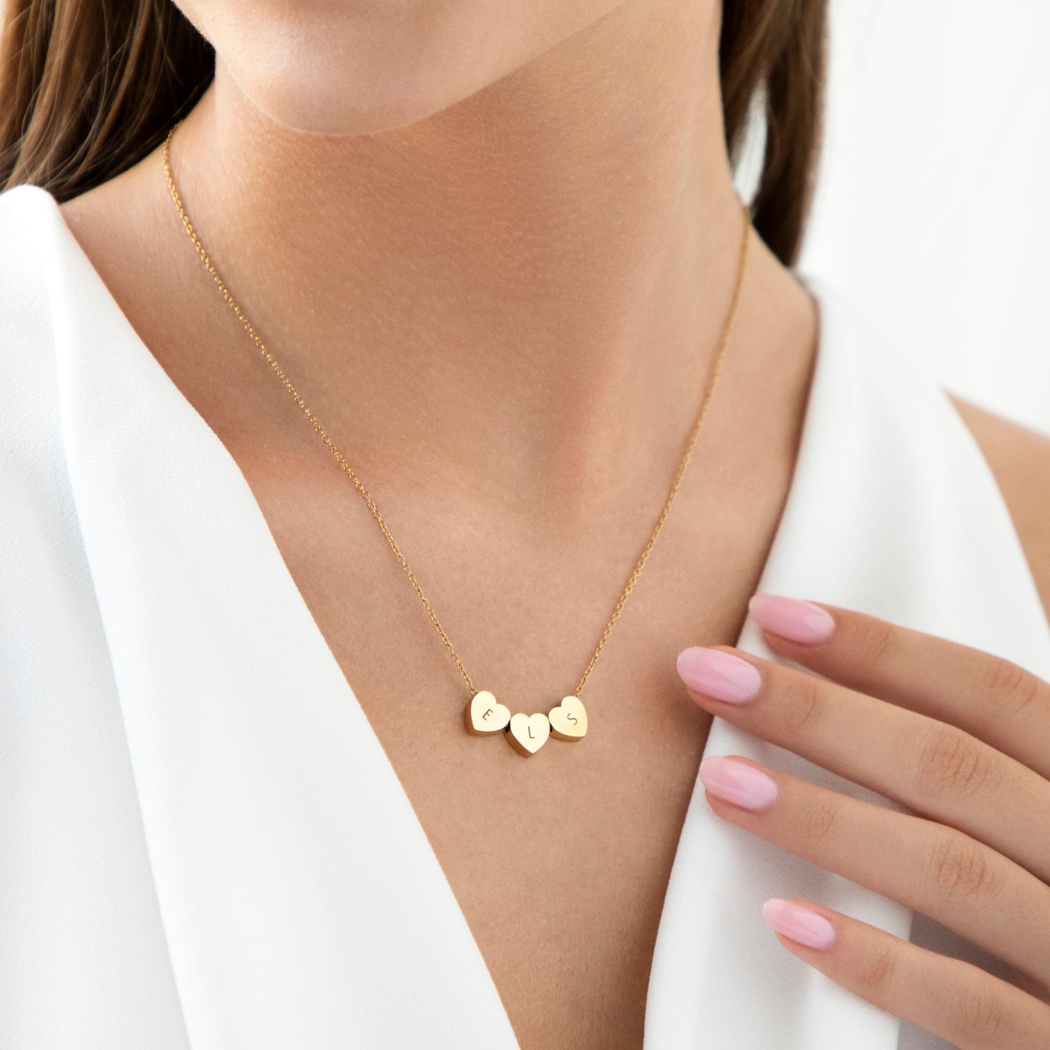 Amo Heart Triple Bead Gold Necklace for Women - Elegant Layered Beaded Jewelry for Valentine's Day, Anniversary & Romantic Gifts