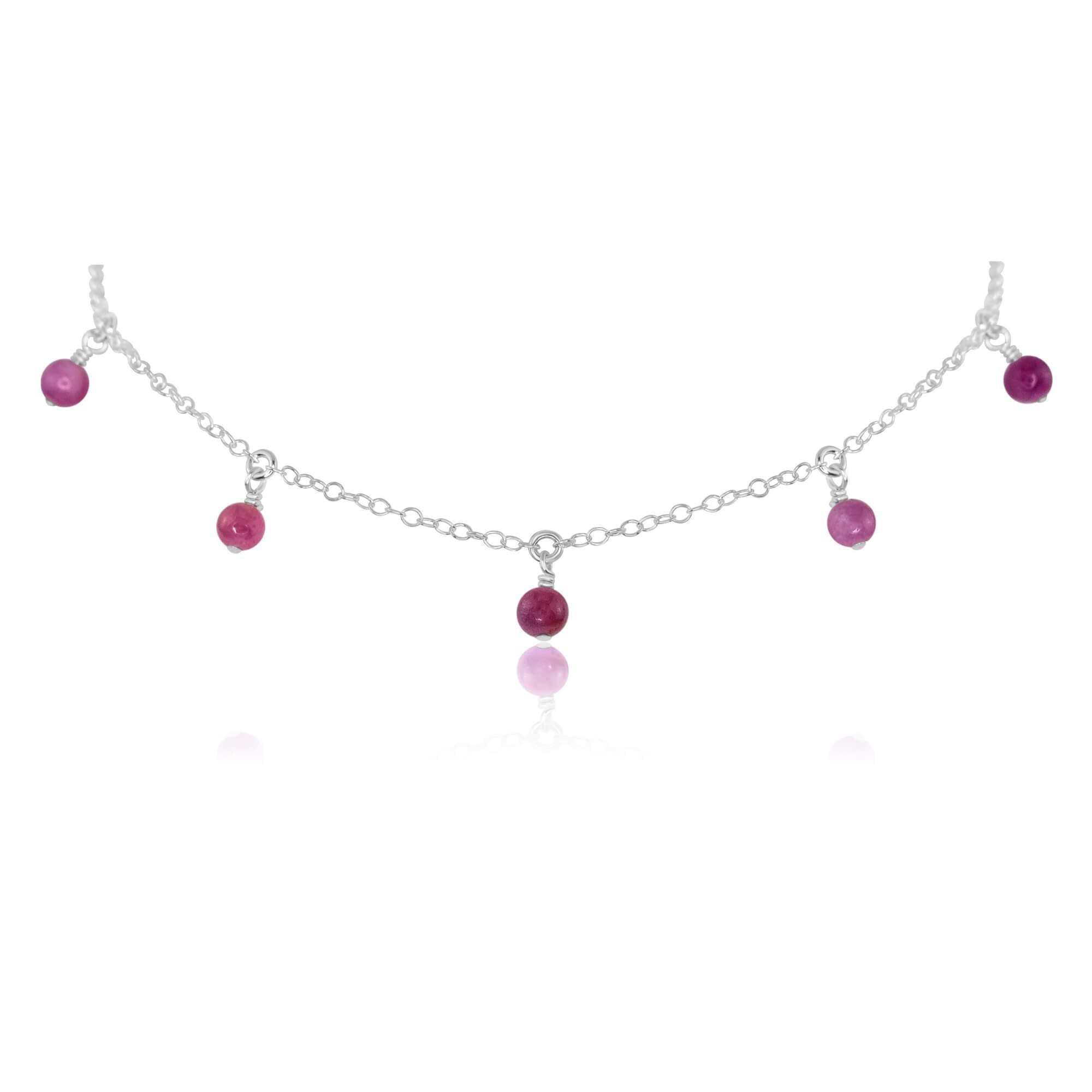 Elegant Ruby Bead Drop Choker Necklace - Dainty Adjustable Chain for Women | Perfect for Evening Parties, Weddings & Date Nights