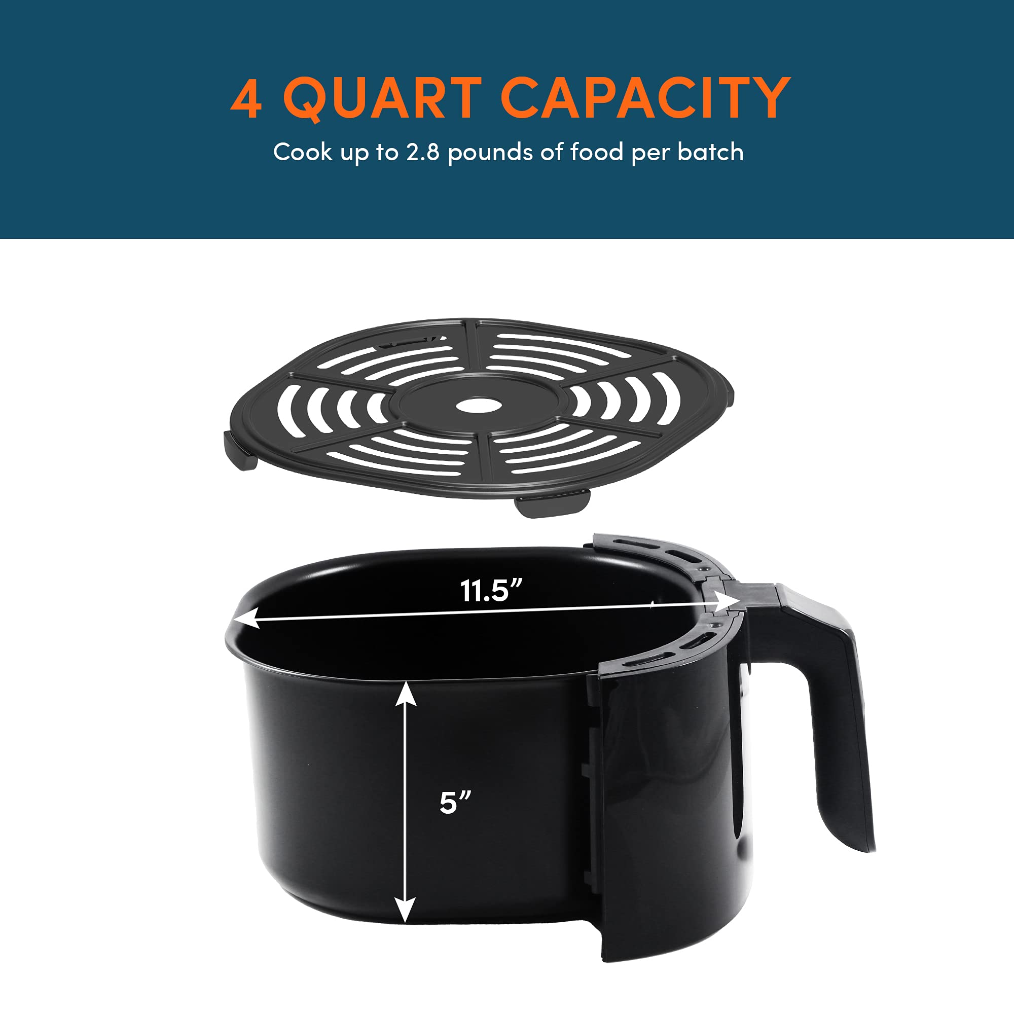 Elite Gourmet EAF4617 1350W Digital Air Fryer - 4 Quart Oil-Free Healthy Cooker with Timer & Temp Control - Perfect for Crispy Fries, Chicken Wings & Family Meals - Black