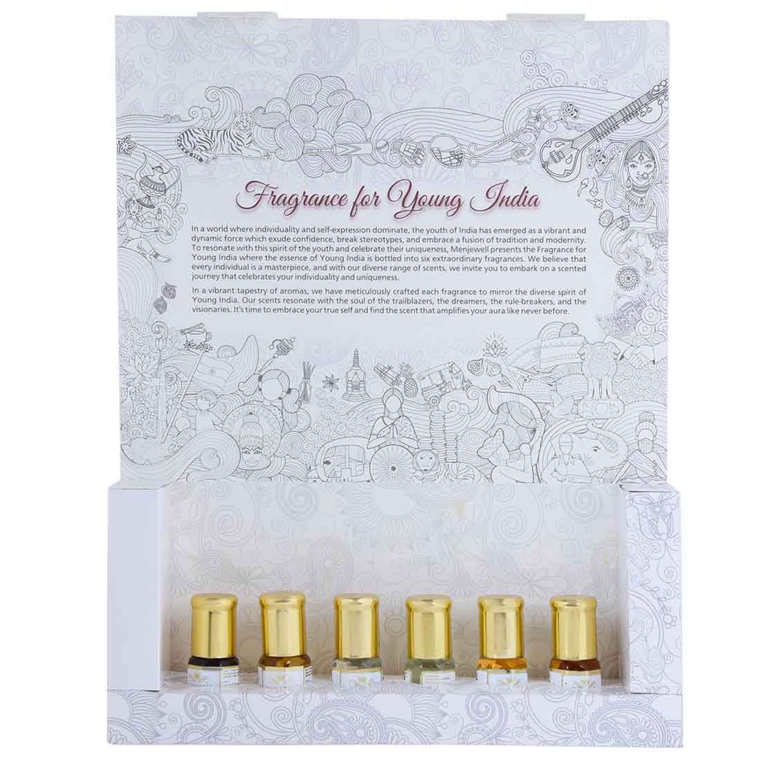 Menjewell 6-Piece Attar Gift Set for Couples - Floral Fragrance Perfume Oils for Men & Women (6 x 3ml) | Romantic Gift Idea for Him & Her | Perfect for Anniversaries, Weddings & Special Occasions