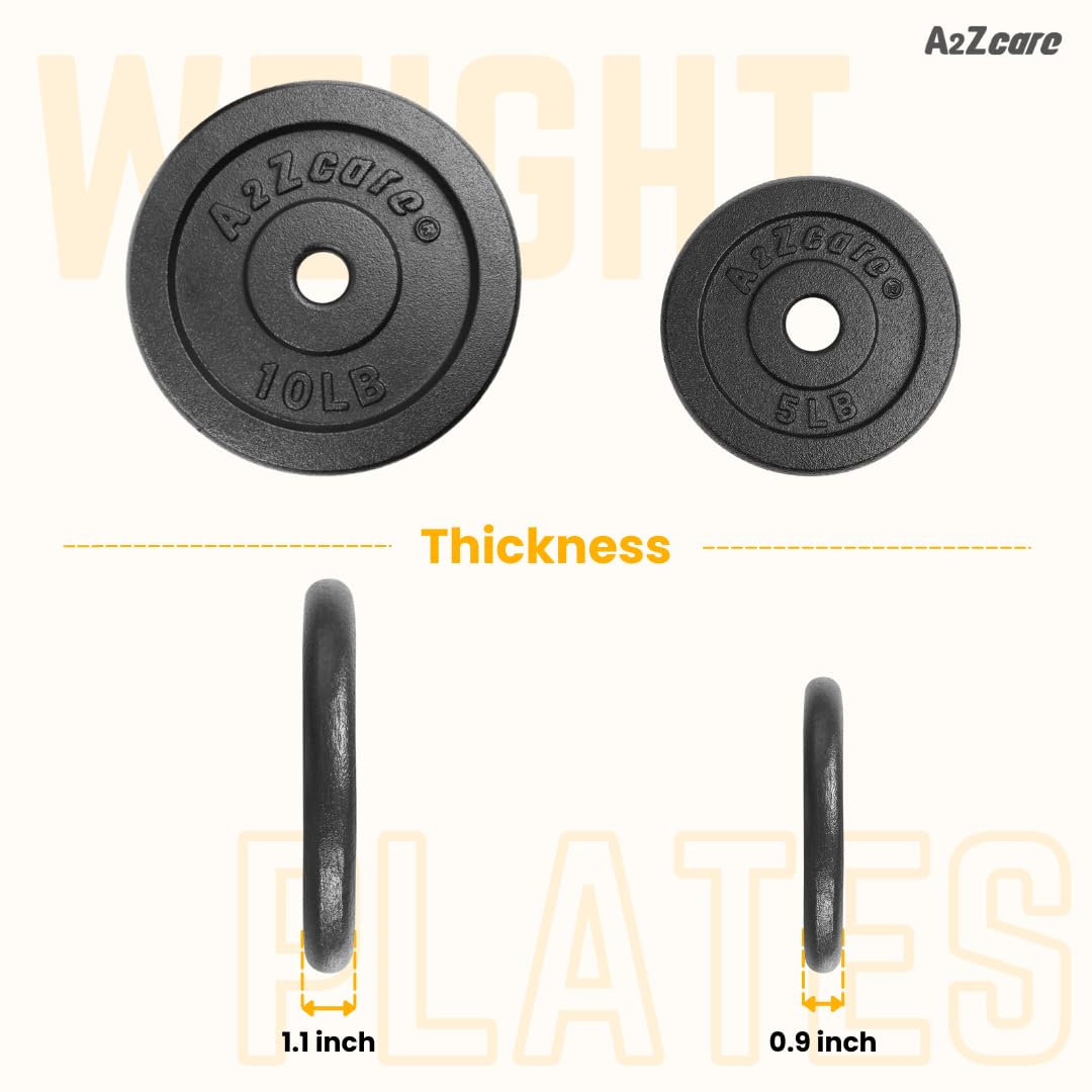 A2ZCARE 1 Inch Standard Weight Plates Set (1.25-15 lbs) - Cast Iron Dumbbell & Barbell Plates for Home Gym, Strength Training, and Fitness Workouts