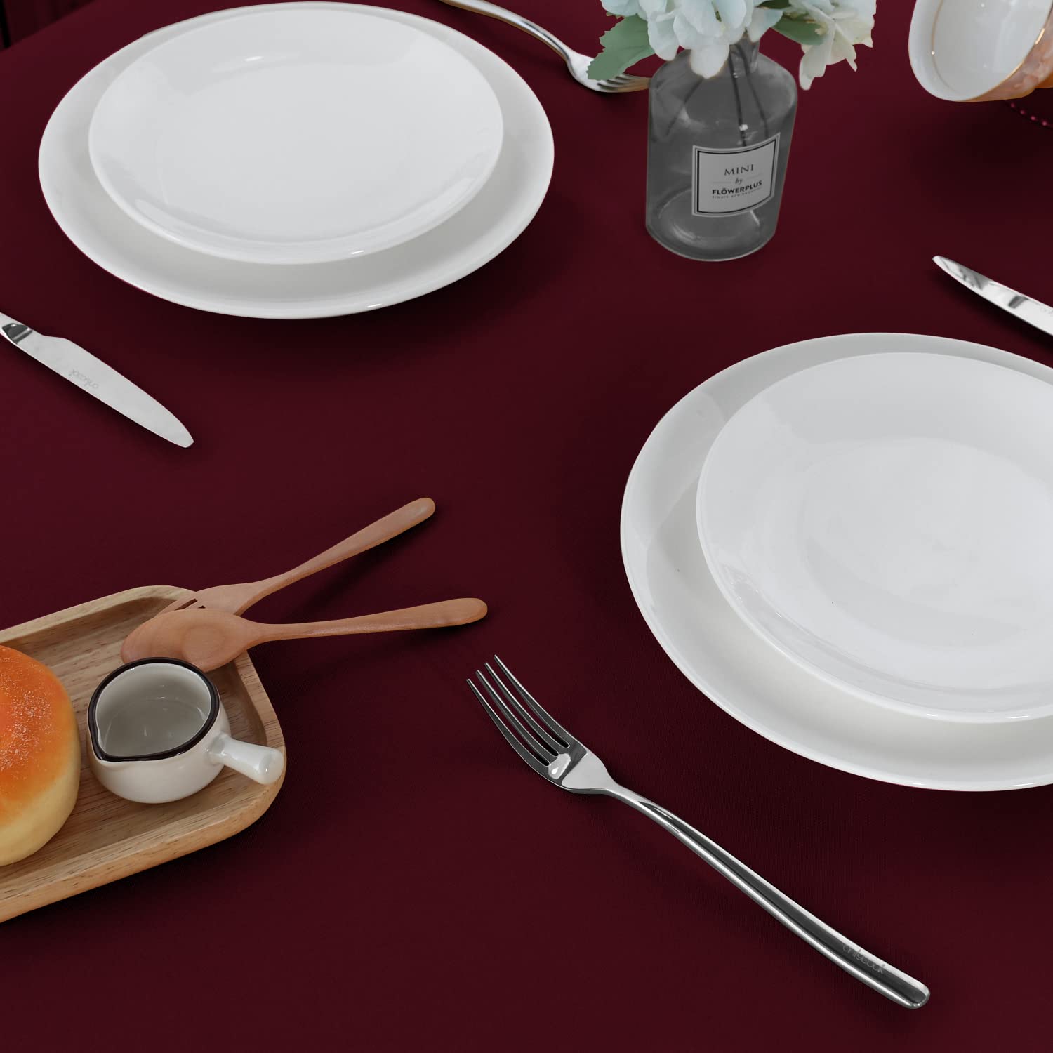 2 Pack 60 Inch Round Burgundy Tablecloth - Stain & Wrinkle Resistant Washable Polyester Table Cover for Dining Tables, Buffet Parties, Camping, Picnics & Outdoor Events