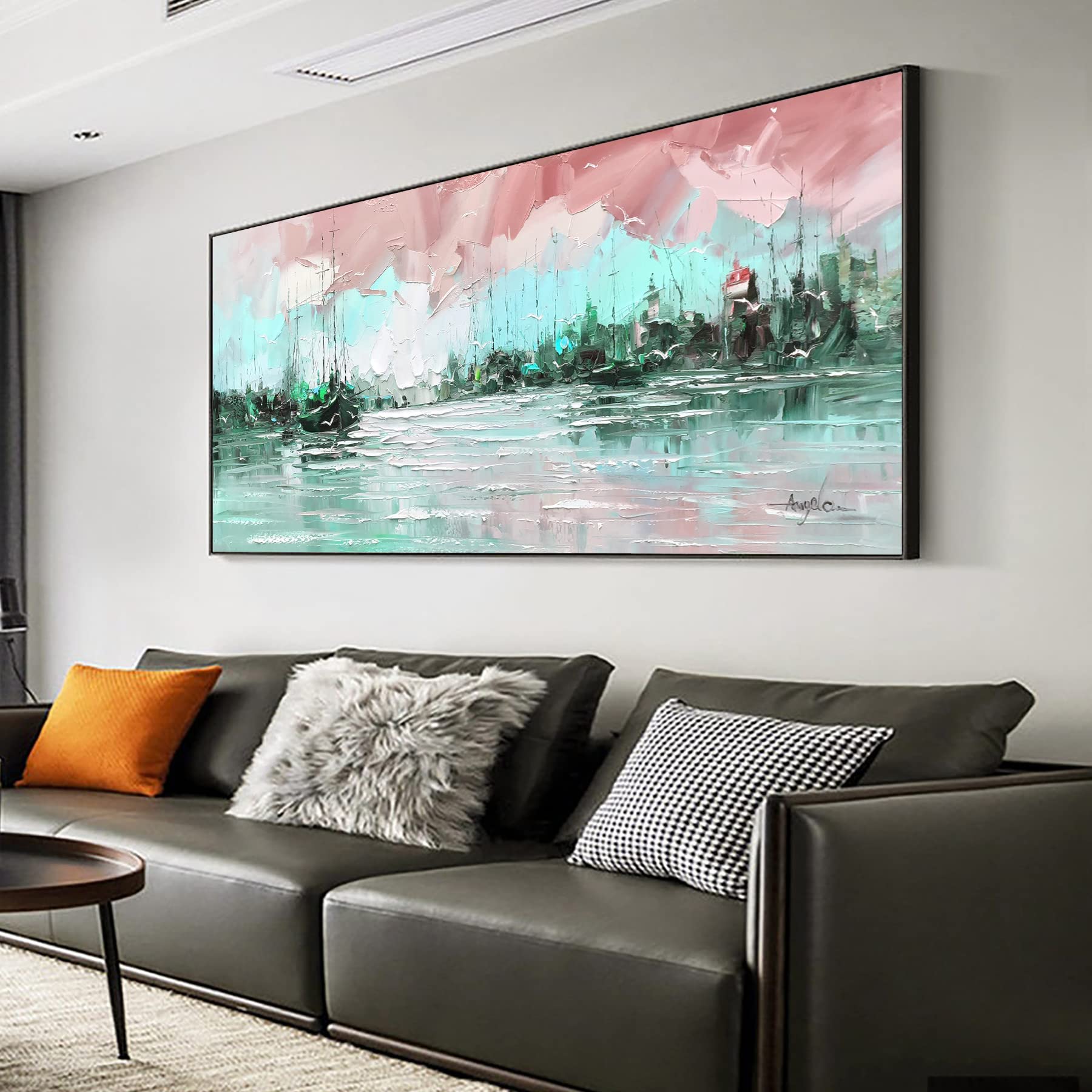 Original Hand-Painted Ocean Oil Painting on Canvas - Nautical Christmas Decor, Large Wall Art (96x48 Inch Unframed) - Perfect for Home Decor, Housewarming Gifts & Coastal Living Rooms