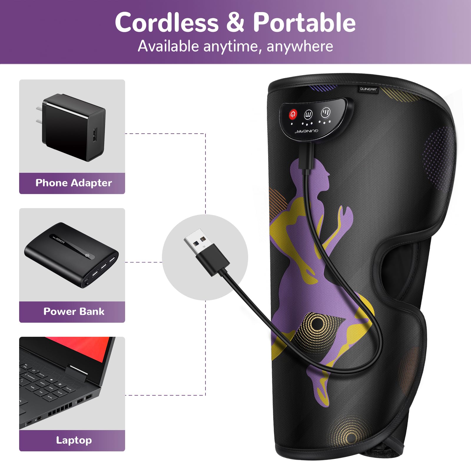 QUINEAR Cordless Air Compression Leg Massager for Circulation & Pain Relief - Rechargeable Calf Massager for Women & Men - Ideal Gift for Mom & Dad (FSA/HSA Eligible) - Perfect for Home Use, Office Relaxation & Post-Workout Recovery