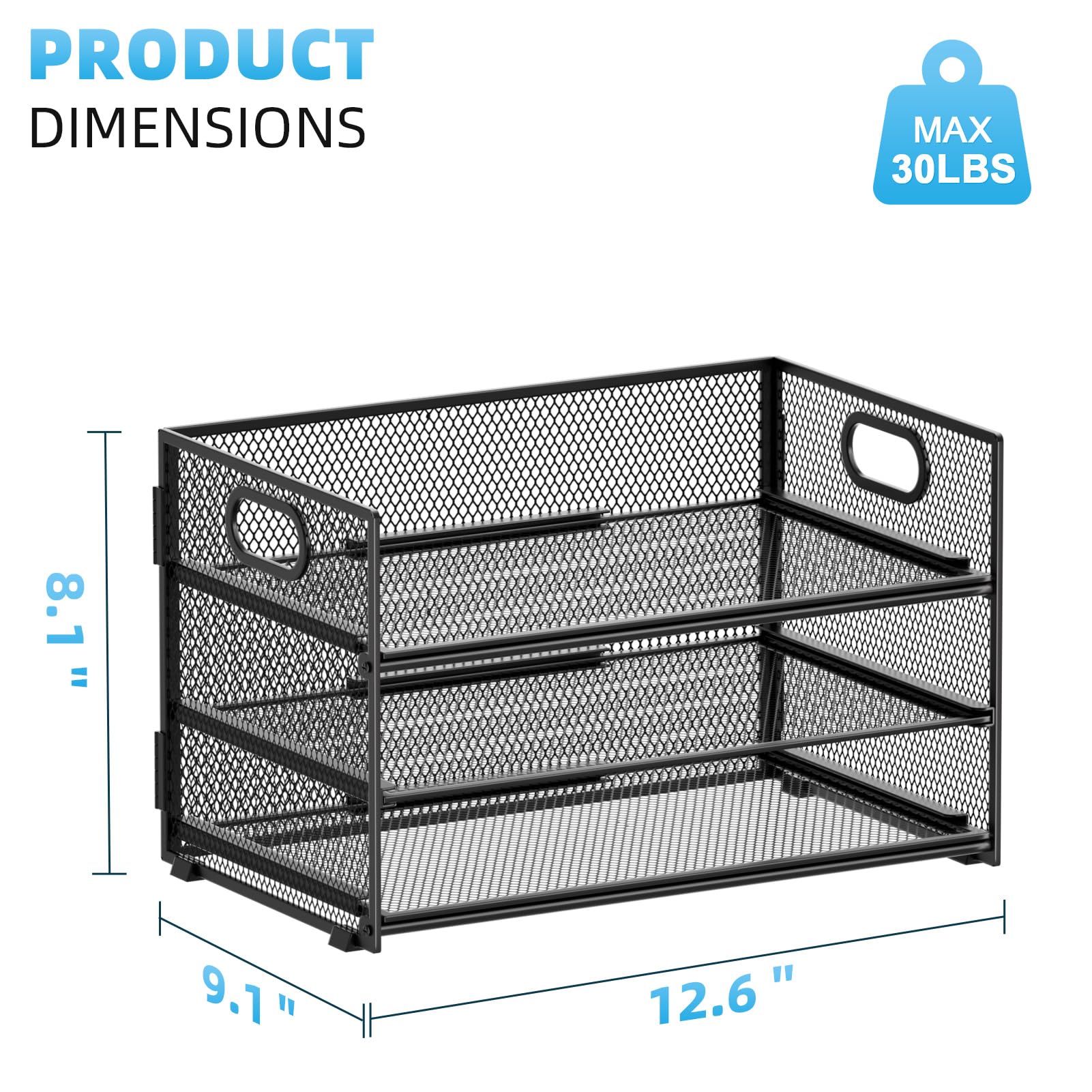 Marbrasse 3-Tier Mesh File Organizer with Handle - Desktop Paper Sorter & Letter Tray for Office Documents, Mail, Bills - Perfect for Home Office, School, and Workspace Organization