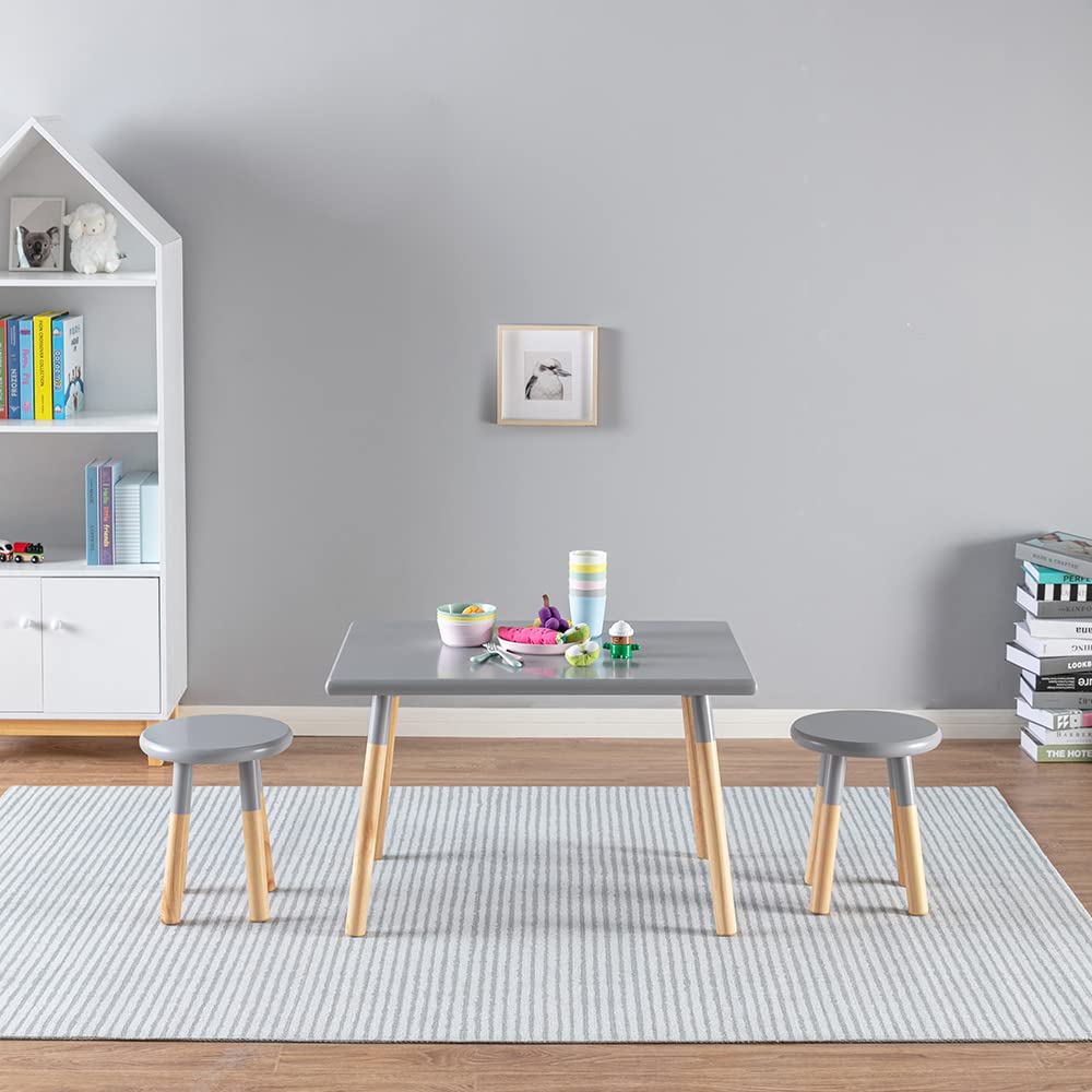 ACEssentials Kids Dipped Table and Stool Set - Gray Wooden Children's Furniture for Playroom, Classroom & Home Learning Activities