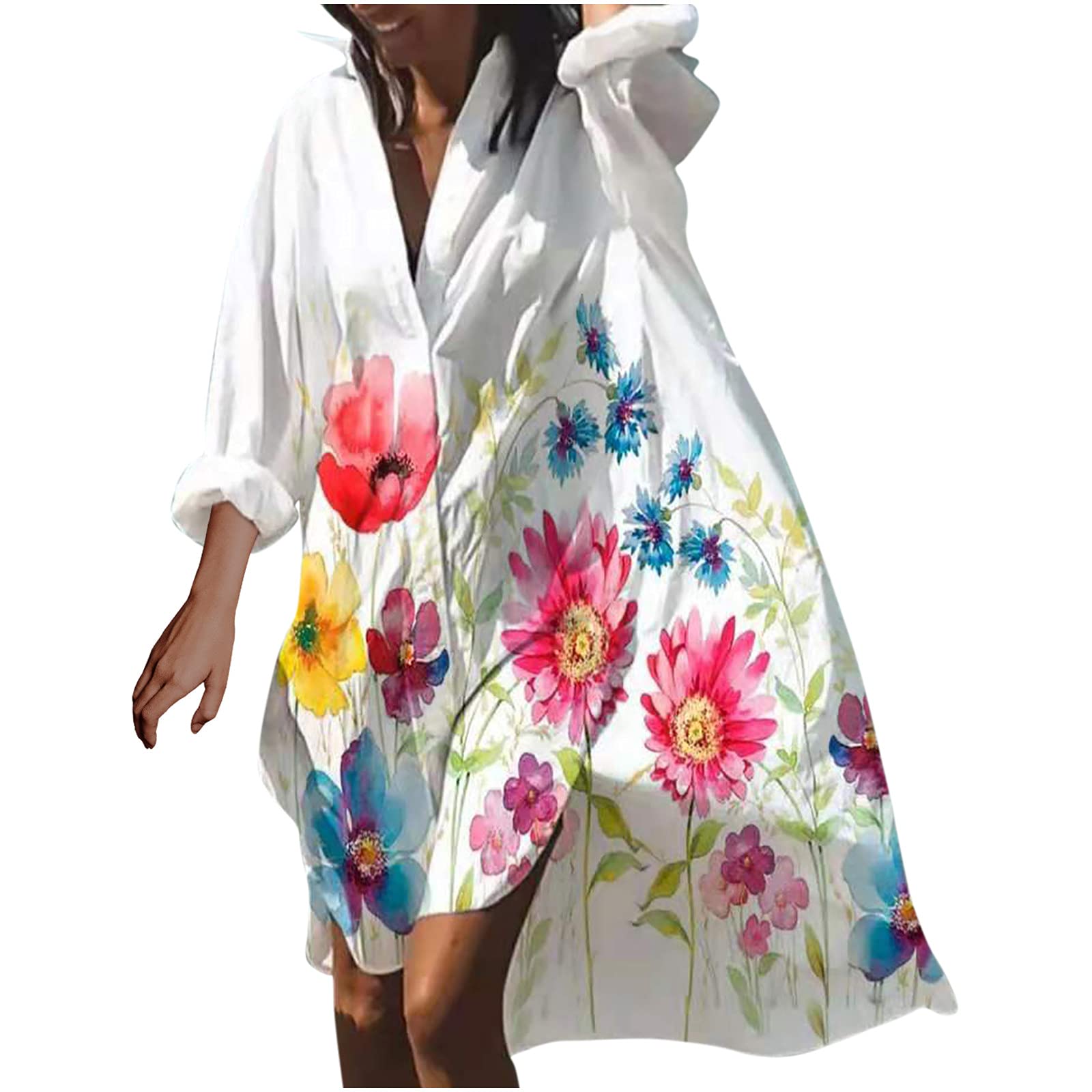 Plus Size Women's Floral Print V-Neck Long Sleeve Maxi Dress - Elegant Wedding Guest Attire with Irregular Hem & Loose Fit in Red | Perfect for Summer Weddings, Garden Parties & Special Occasions