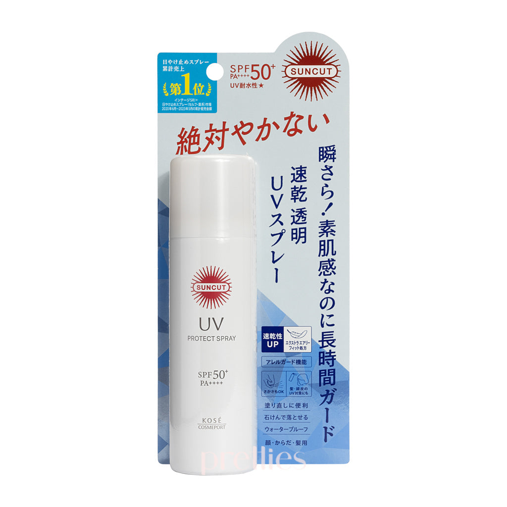 KOSE Suncut UV Protect Spray SPF50+ PA++++ 60g - Sunscreen for Face & Body, Water Resistant, Lightweight White Formula - Perfect for Beach, Swimming & Outdoor Activities