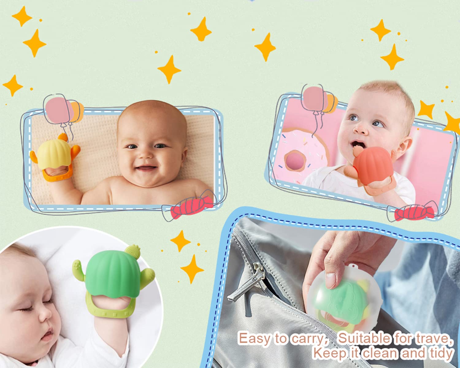 2 Pack Baby Teething Toys for 0-9 Months - Soothing Sore Gums Relief, BPA-Free Infant Teethers with Storage Case & Gift Box (Yellow & Green) | Perfect Baby Shower Gift & On-The-Go Teething Solution