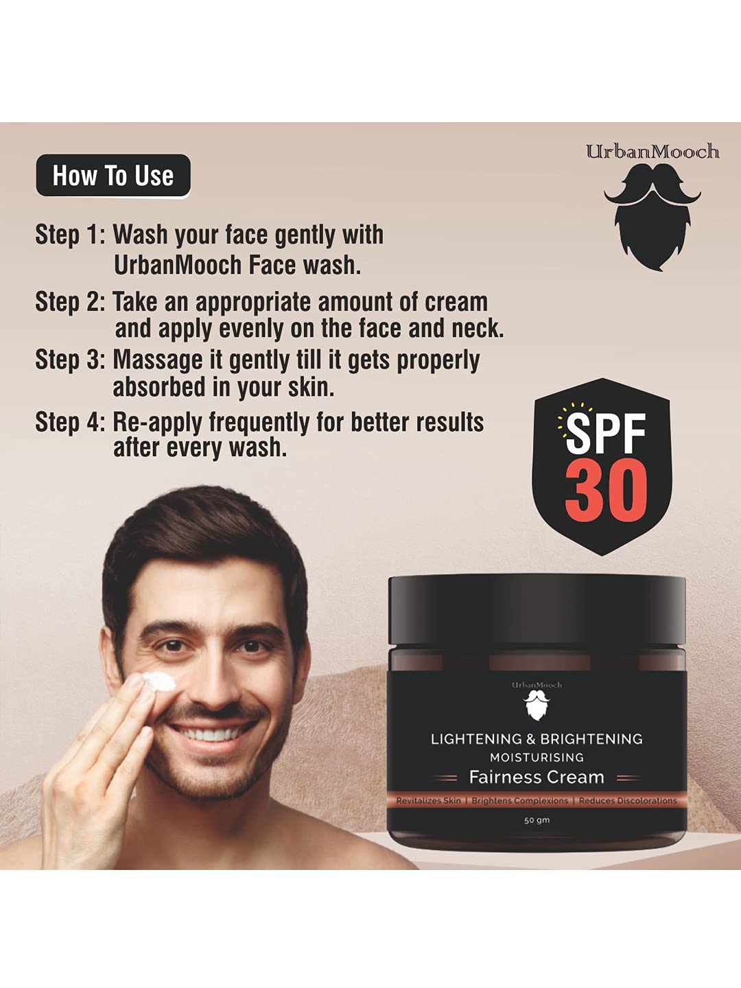 UrbanMooch Brightening & Moisturizing Fairness Cream for Men - Skin Lightening, Anti-Aging Face Moisturizer (50g) | Daily Hydration & Youthful Glow for Men's Skincare Routine