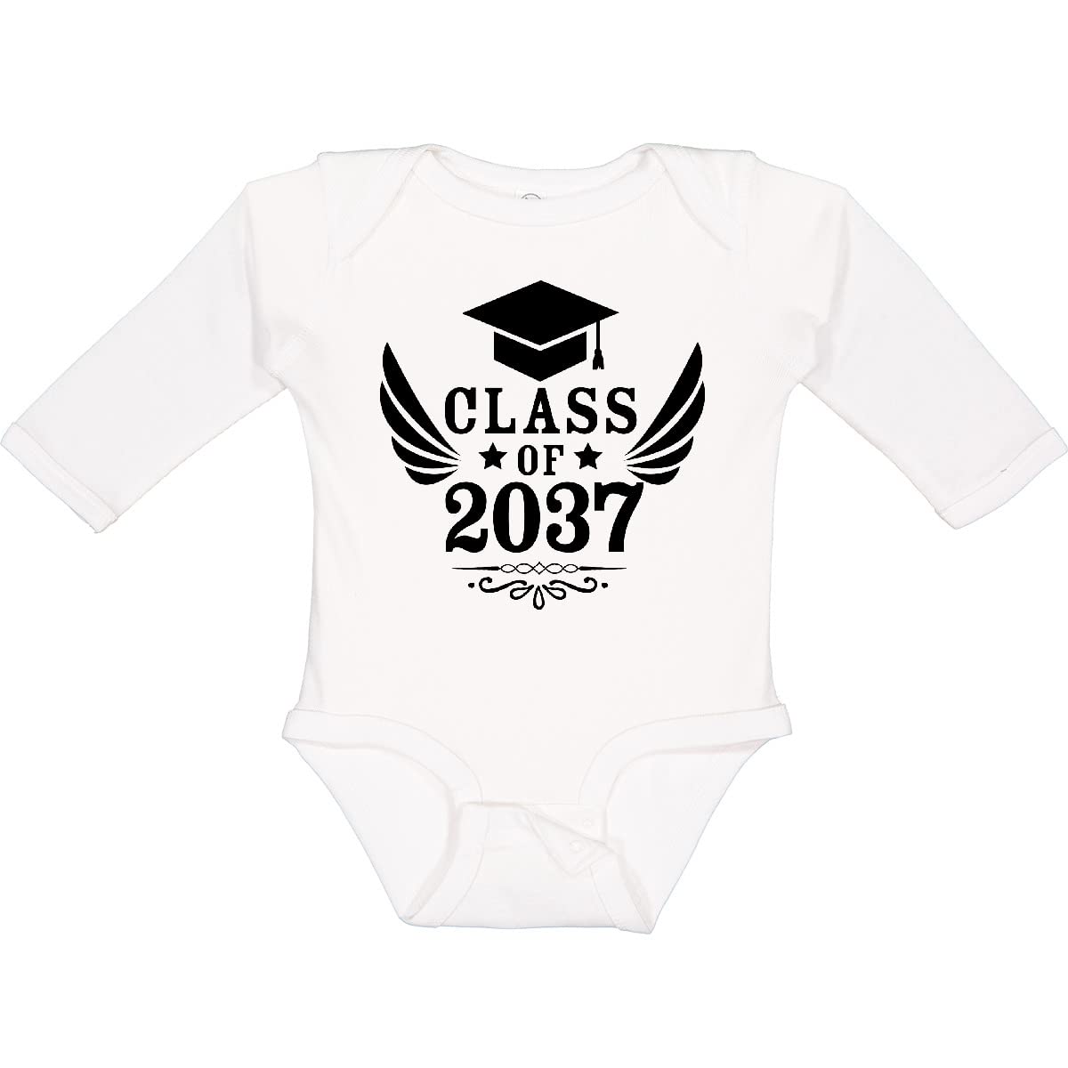 Inktastic Class of 2037 Graduation Baby Bodysuit - Long Sleeve Creeper with Cap & Wings Design - Perfect for Graduation Photos, School Events & First Birthday Celebrations