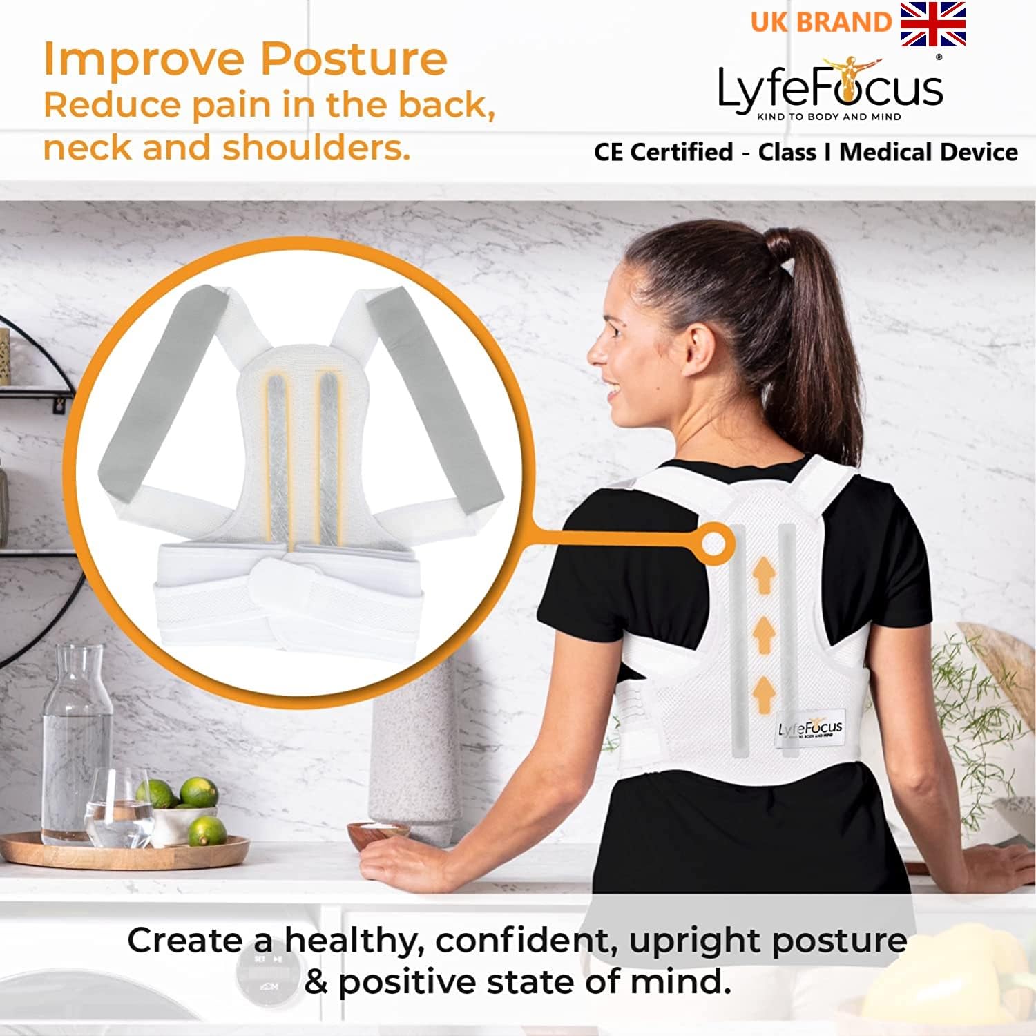 LyfeFocus S1 Premium Invisible Breathable Posture Corrector for Men & Women - Upper Back Brace & Posture Straightener - Relieves Neck, Shoulder & Back Pain - Ideal for Office Work, Gaming & Daily Activities (White, Medium)