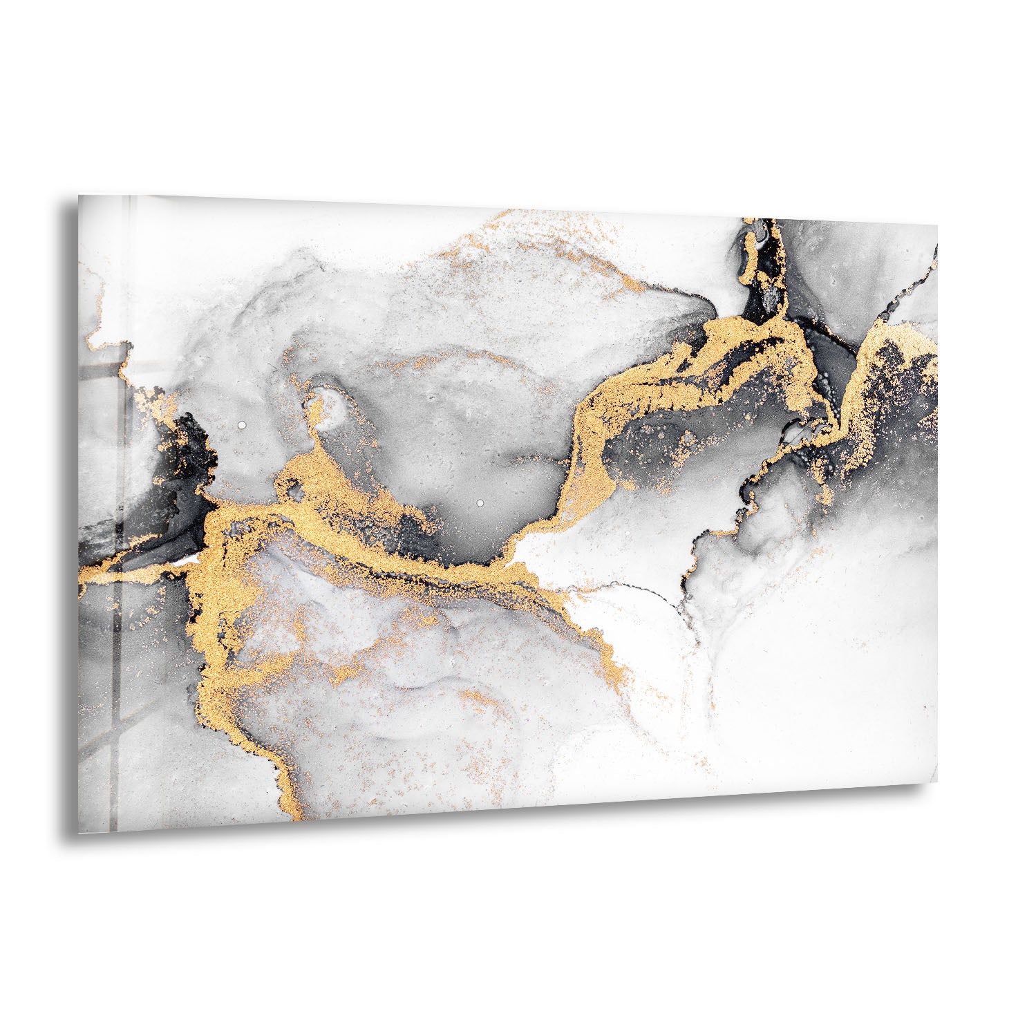 Black White and Gold Abstract Wall Art - Minimalist Glass Print for Modern Home & Office Decor | Perfect for Living Room, Bedroom & Office Spaces