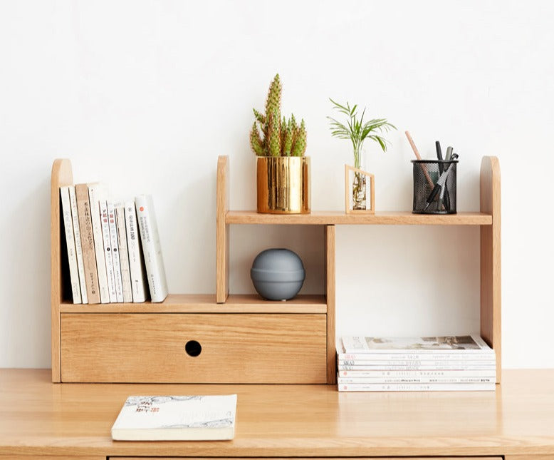 Solid Oak Wood Table Shelves - Rustic Home Office & Living Room Storage Organizer for Books, Decor & Essentials